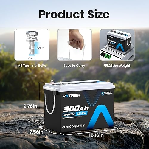 Miniatura 2 de Batería LiFePO4 de corte de baja temperatura de 12 V 300 AH, BMS de 200 A, salida de potencia máxima de 2560 W, batería recargable de ciclo profundo