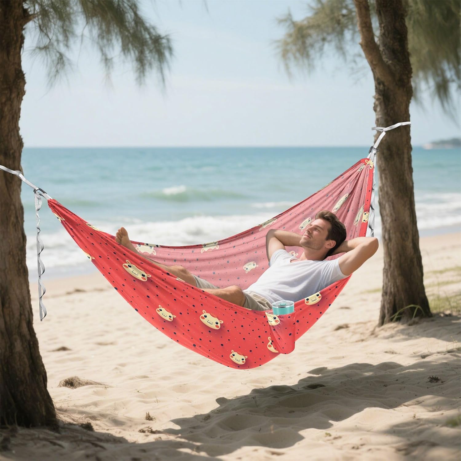 Tiny Camel Face Red Hammocks with Portabl Carry Bag Fabric Hammock for Camping & Hiking Essential