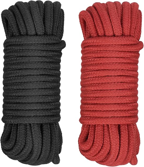 metagio 2 Pack Cotton Rope, 8MM Thick Cotton Rope 5M/ Roll All Purpose Soft Rope Twisted Cotton Knot Tying Rope (Black&Red)