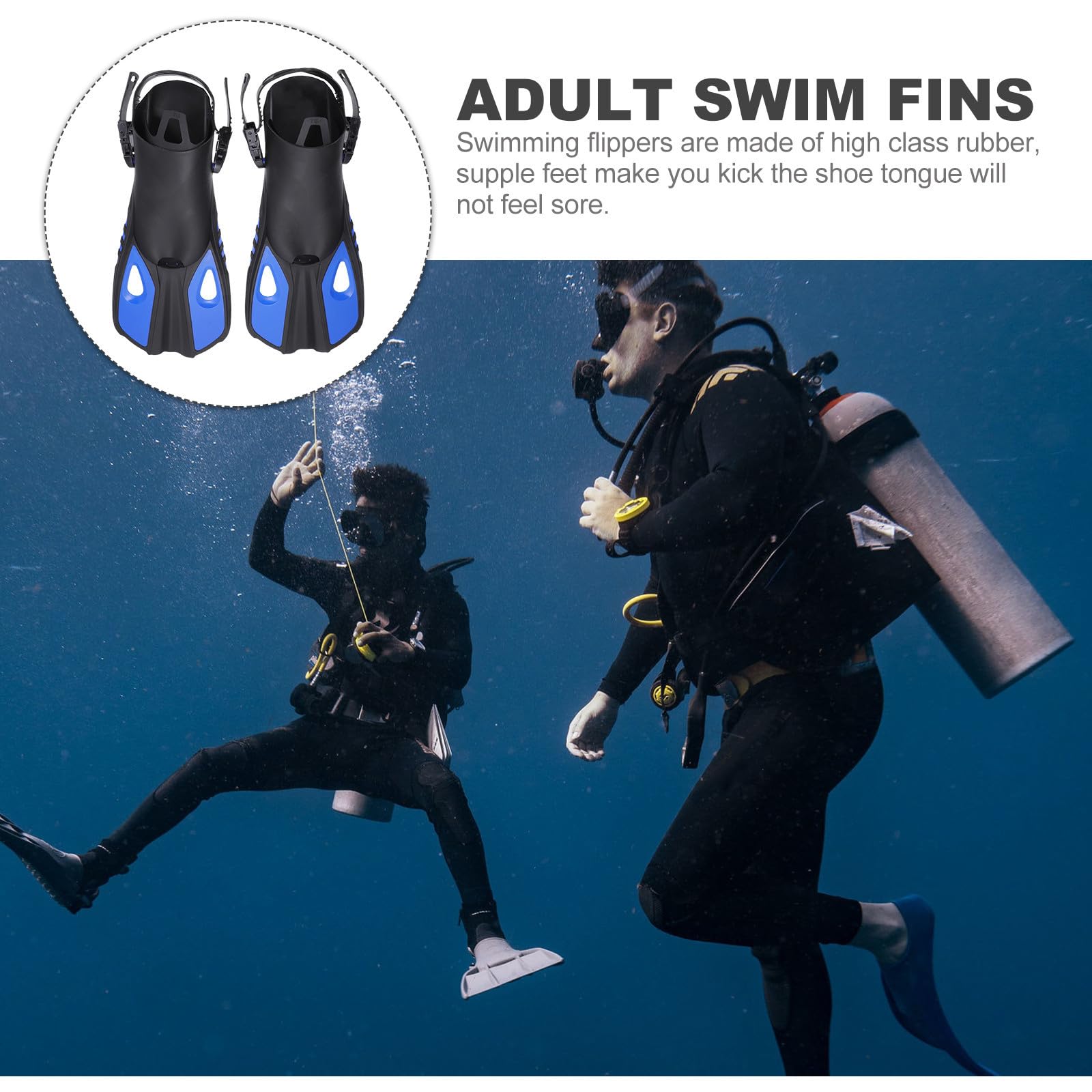 Aletas de Snorkel Ajustables para Adulto, Goma Azul, 1 Par | Liberación Rápida y Ajuste Rápido, para Natación y Snorkel, Adecuado para Principiantes