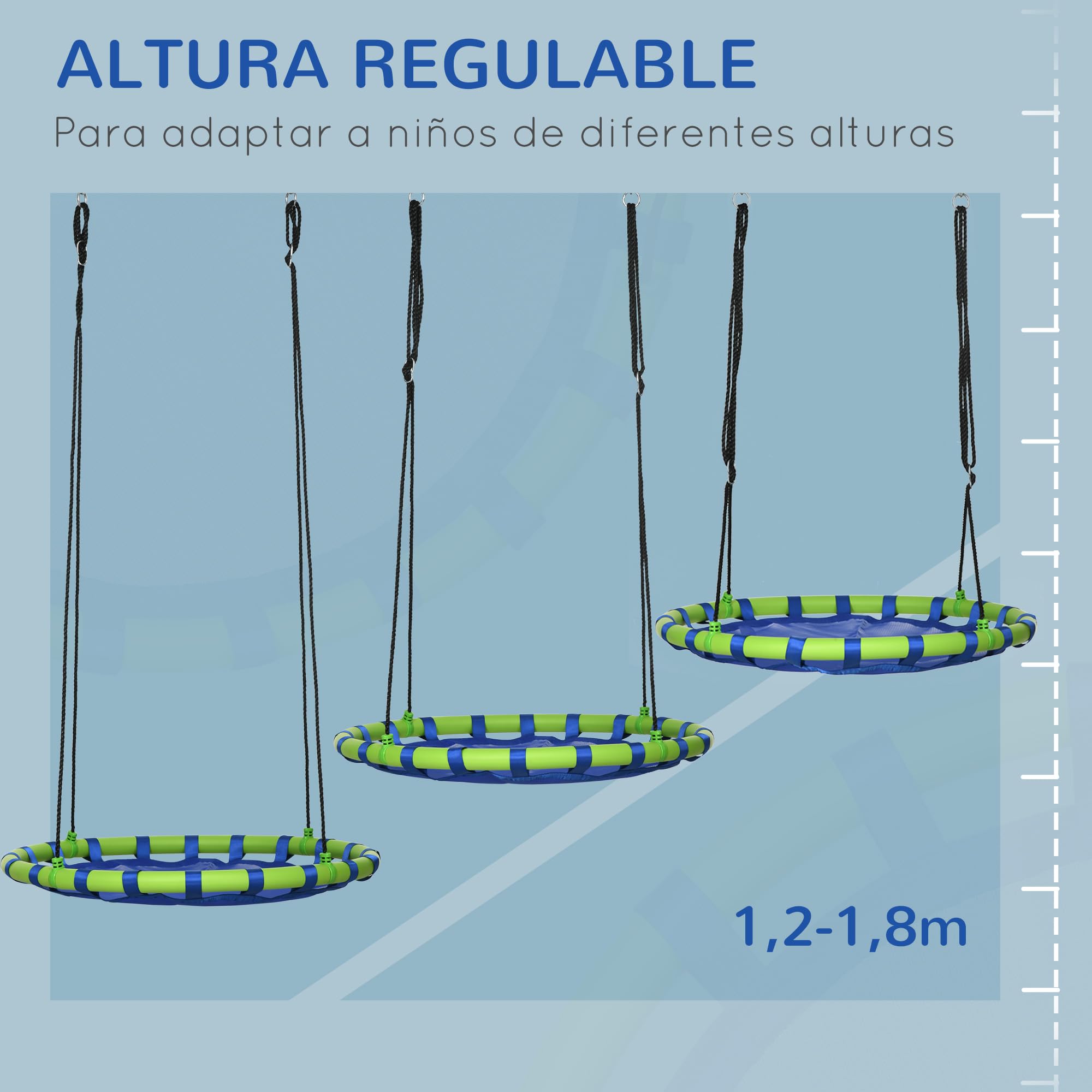 Outsunny Columpio Infantil Nido con Altura Ajustable Columpio Redondo de Árbol para Niños de 3-8 Años Carga 150 kg para Exterior Ø100x120-180 cm Azul