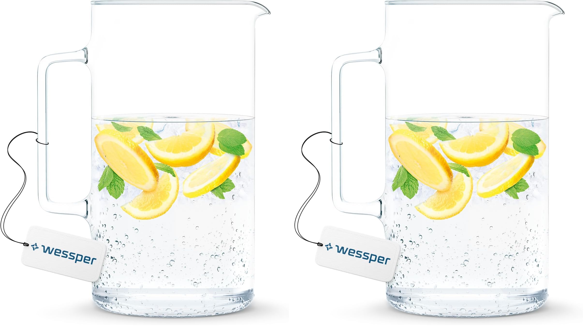Wessper Glaskaraffe, Glas Krug, Wasserkaraffe, Eistee Krug, Saft Krug ca. 2.5 ltr. aus hitzebeständigem Borosilikatglas für hausgemachte Getränke, Eistee, Milch, Kaffee, Wein (Packung mit 2)