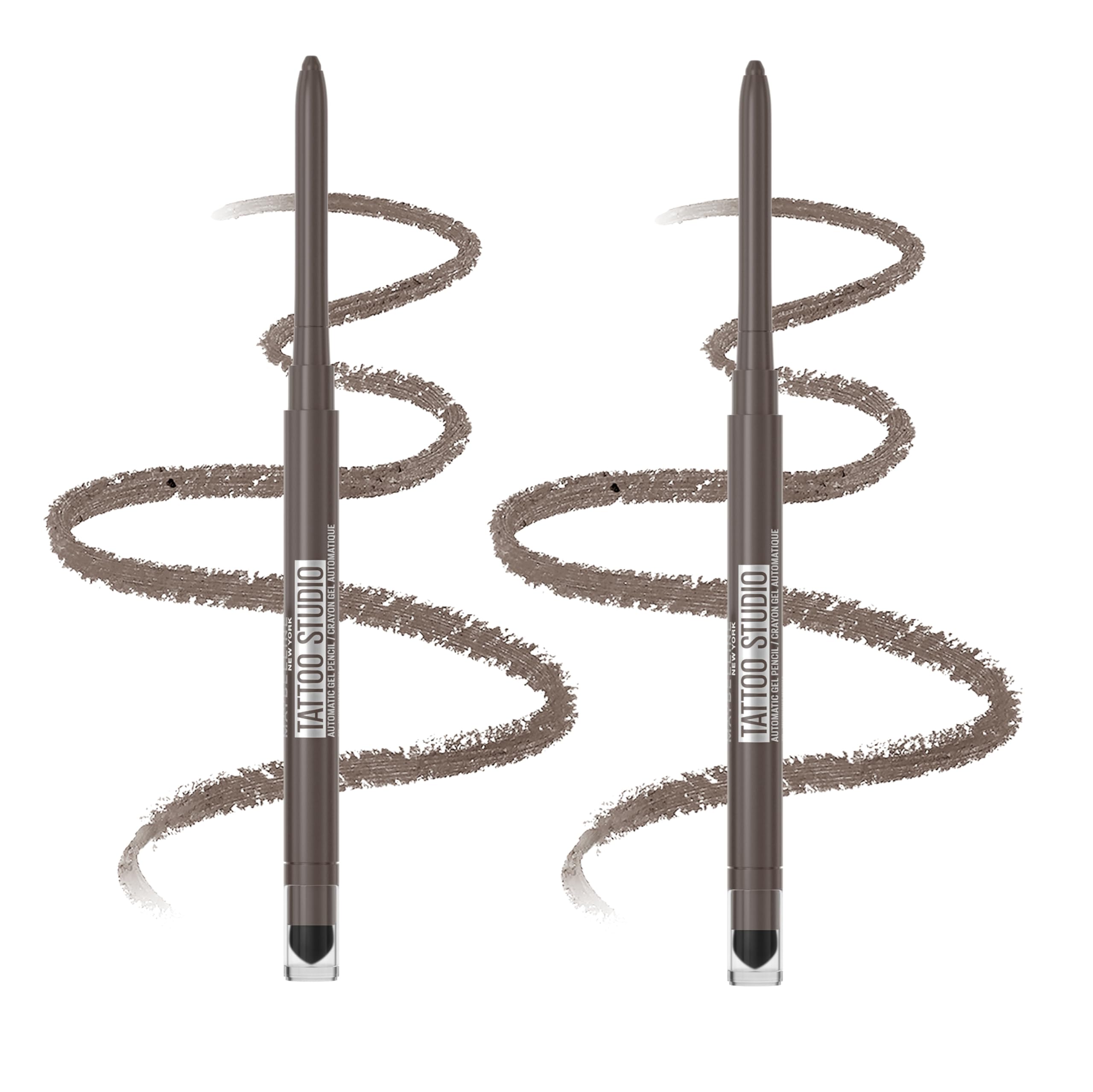 MAYBELLINETattoo Studio Automatic Gel Pencil Waterproof Eyeliner, Blendable, Smudge Resistant, Matte Eyeliner For Up To 36HR Wear, Midnight Mocha (Smokey Gray), Pack of 2 (Packaging May Vary)