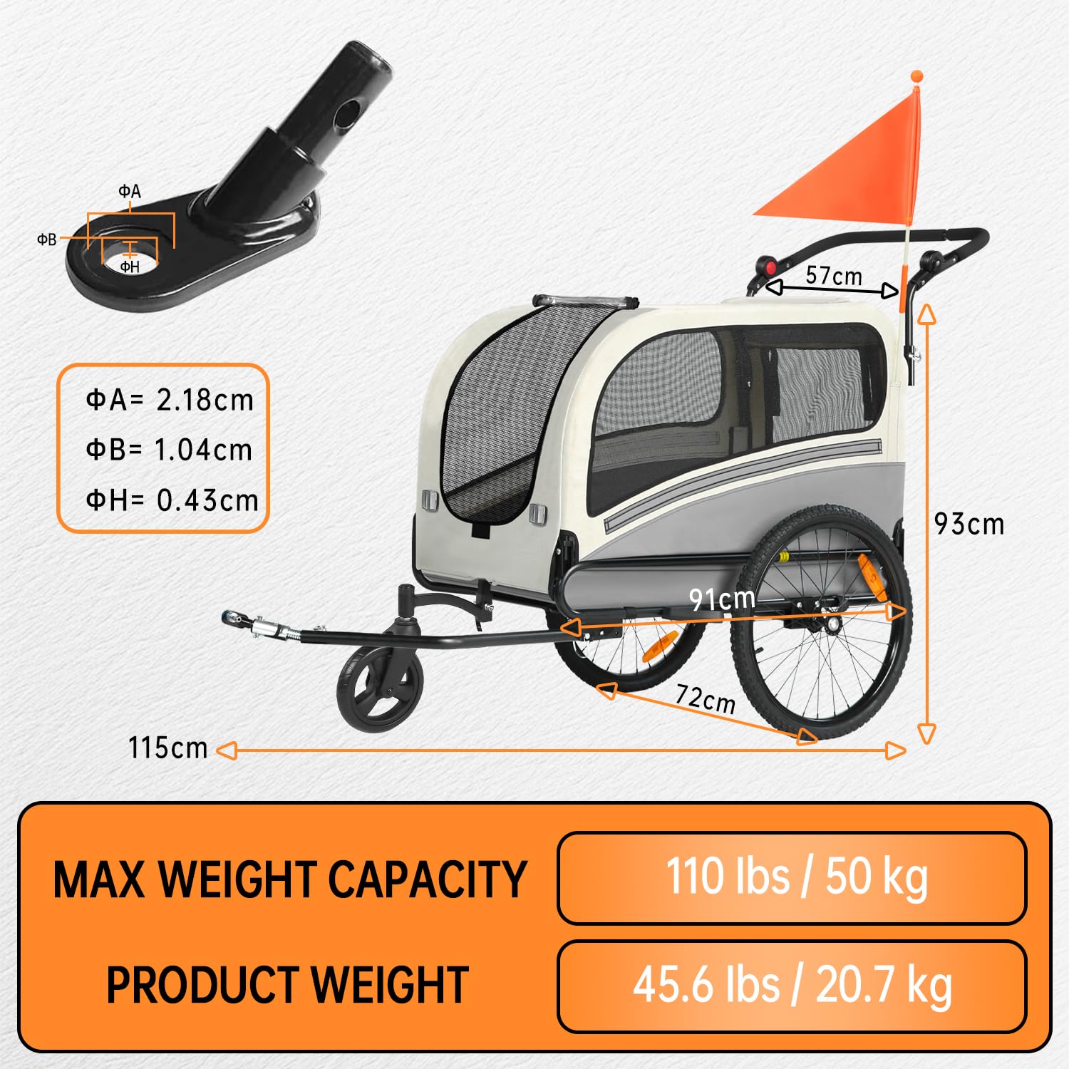 SEPNINE Rimorchio per bicicletta 2 in 1 XXL per cani, con apertura sul tetto, riflettori e strisce riflettenti, con asta scorrevole e attacco universale per bicicletta, pieghevole, fino a 50 kg