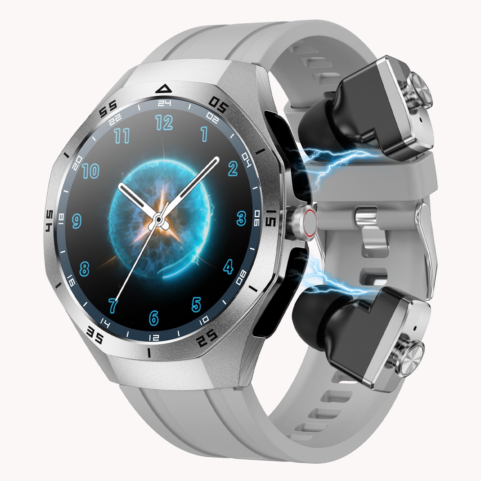 Yihou Smart Watch with Earbuds 2 in 1 Watch with Earbuds for Men Fitness Tracker with Sleep Tracker Heart Rate Monitor for Android iOS Silivery Silicone