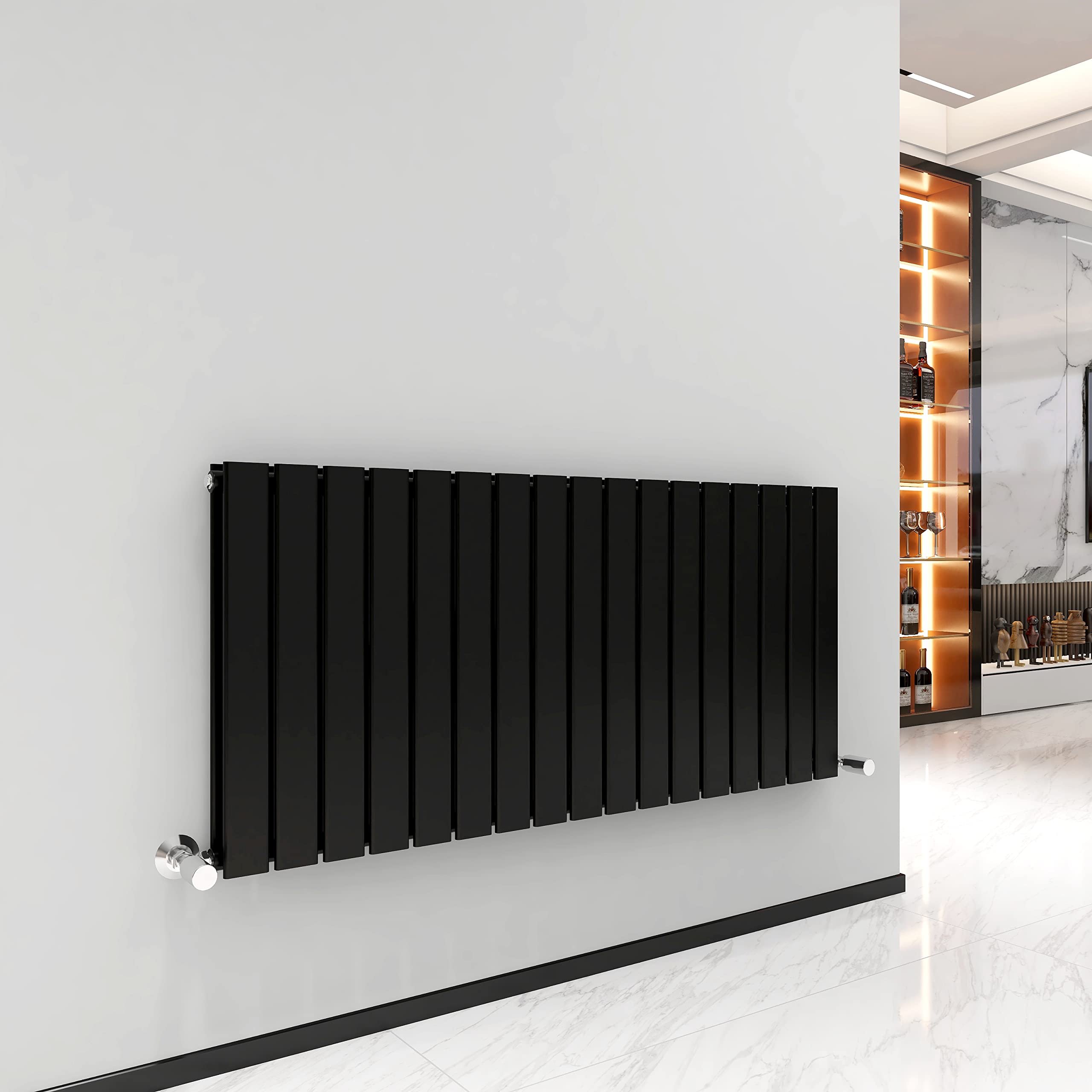 Single Flat Panel Vertical Column Radiator Black 3705 BTU 600 x 1156mm
