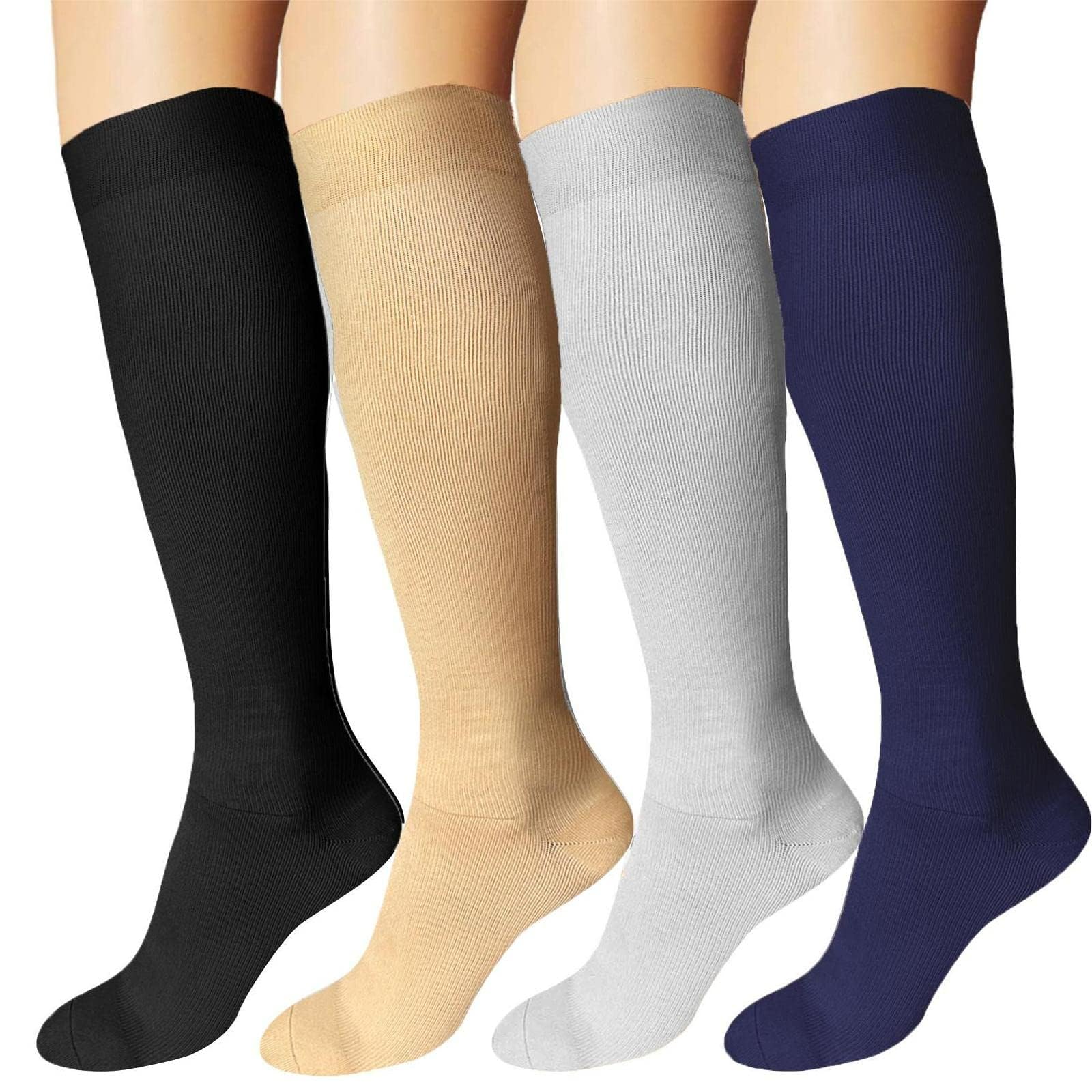DDOBB Kompressionsstrümpfe Damen und Herren 4 Paar Stützstrümpfe Kompressionssocken Stützsocken Reisestrümpfe für Flug Sport Running Radsport