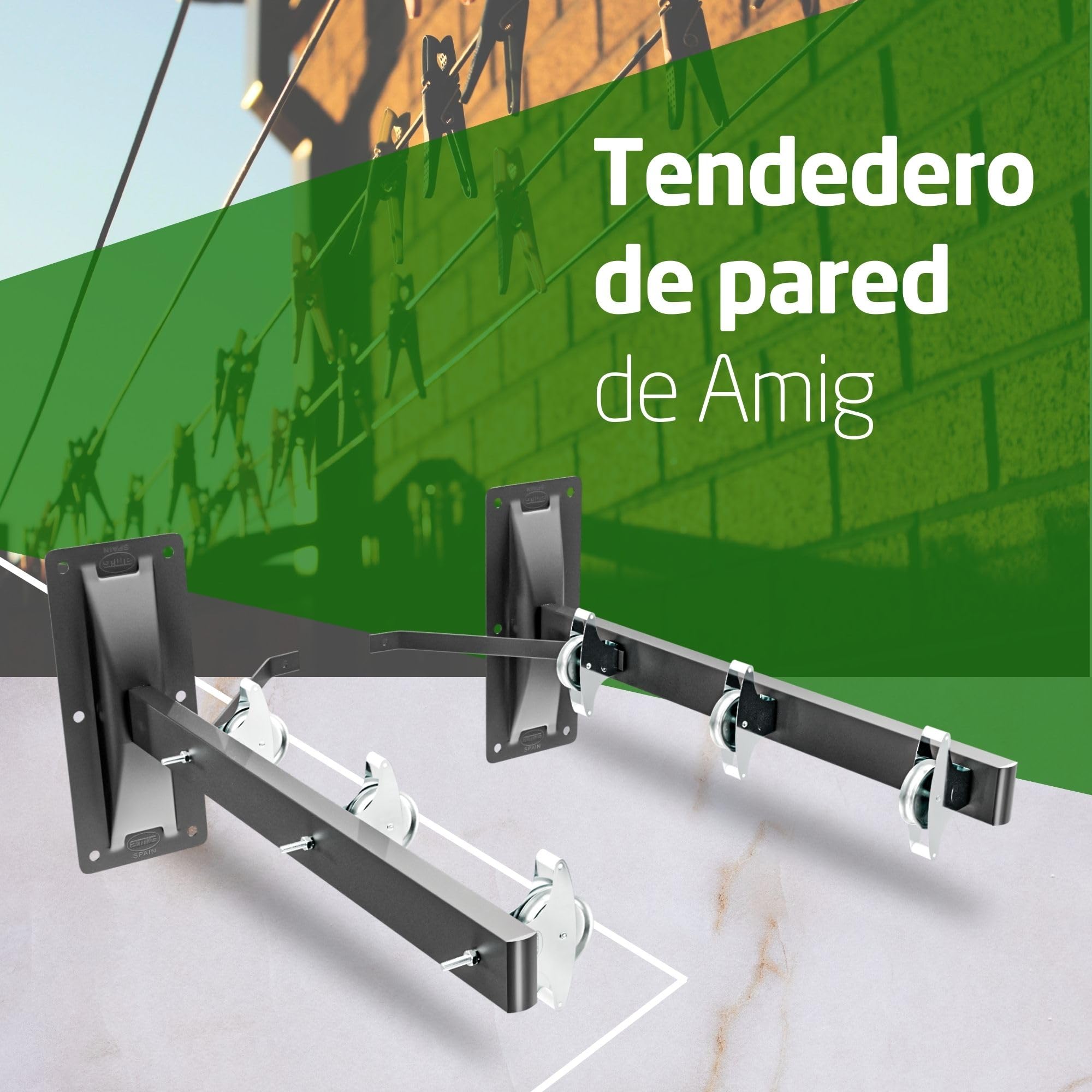 Amig, Side Wall-Mounted Clothes Airer Mod. 3-2-Arm Clothes Line with 6 Stainless Steel Pulleys, For 3 Lines - Image 2