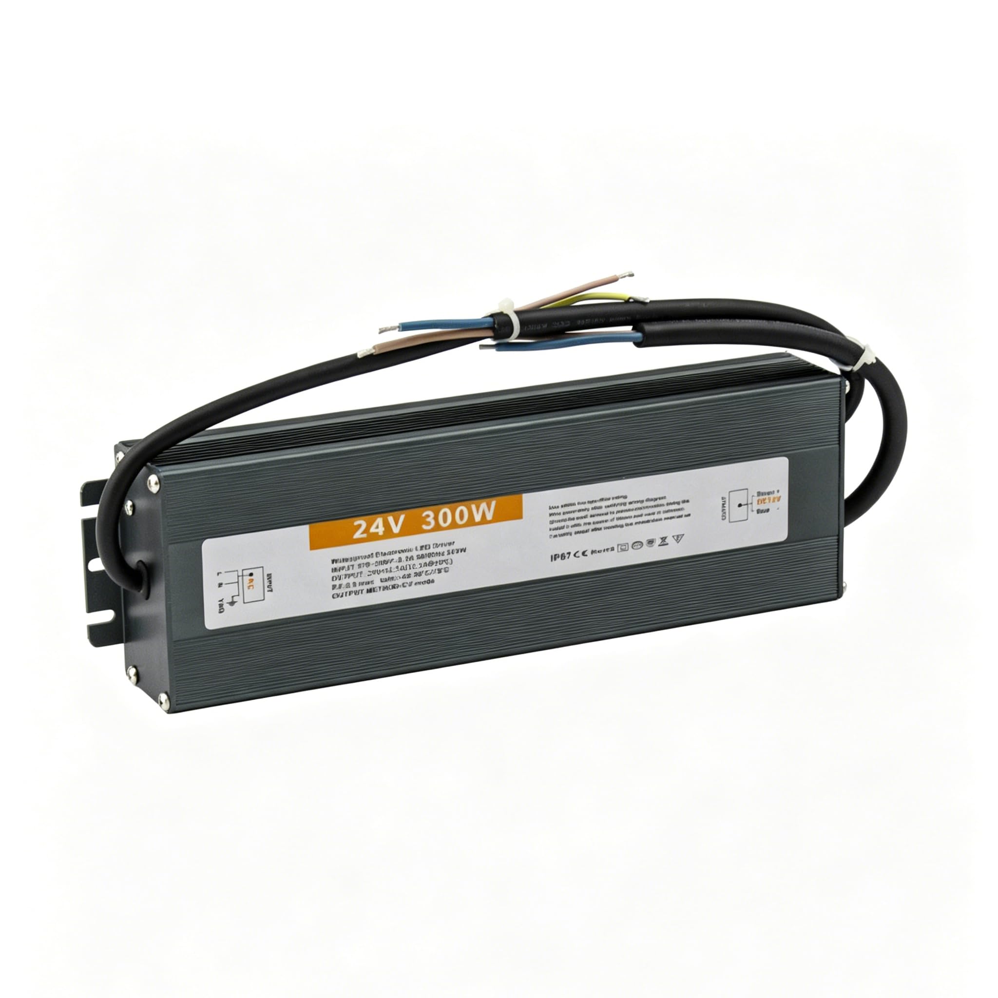 Trasformatore LED 24V Impermeabile IP67, Driver LED Elettronico, Convertitore di Alimentazione per Strisce LED, Barre Luminose e Illuminazione Esterna (24V, 300W)