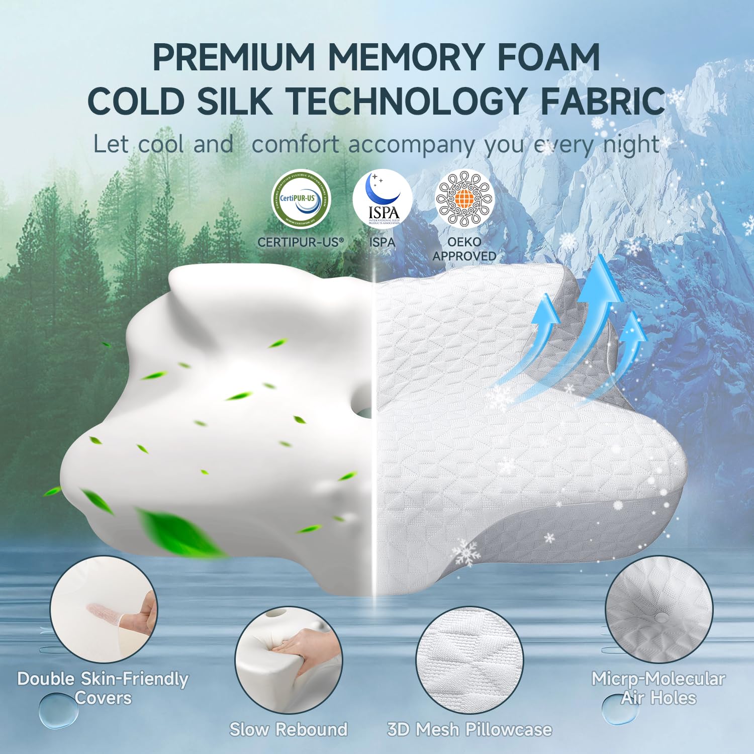 Memory Foam Nackenkissen 61x41x11,5cm Waschbarer Kissenbezug für Seitenschläfer