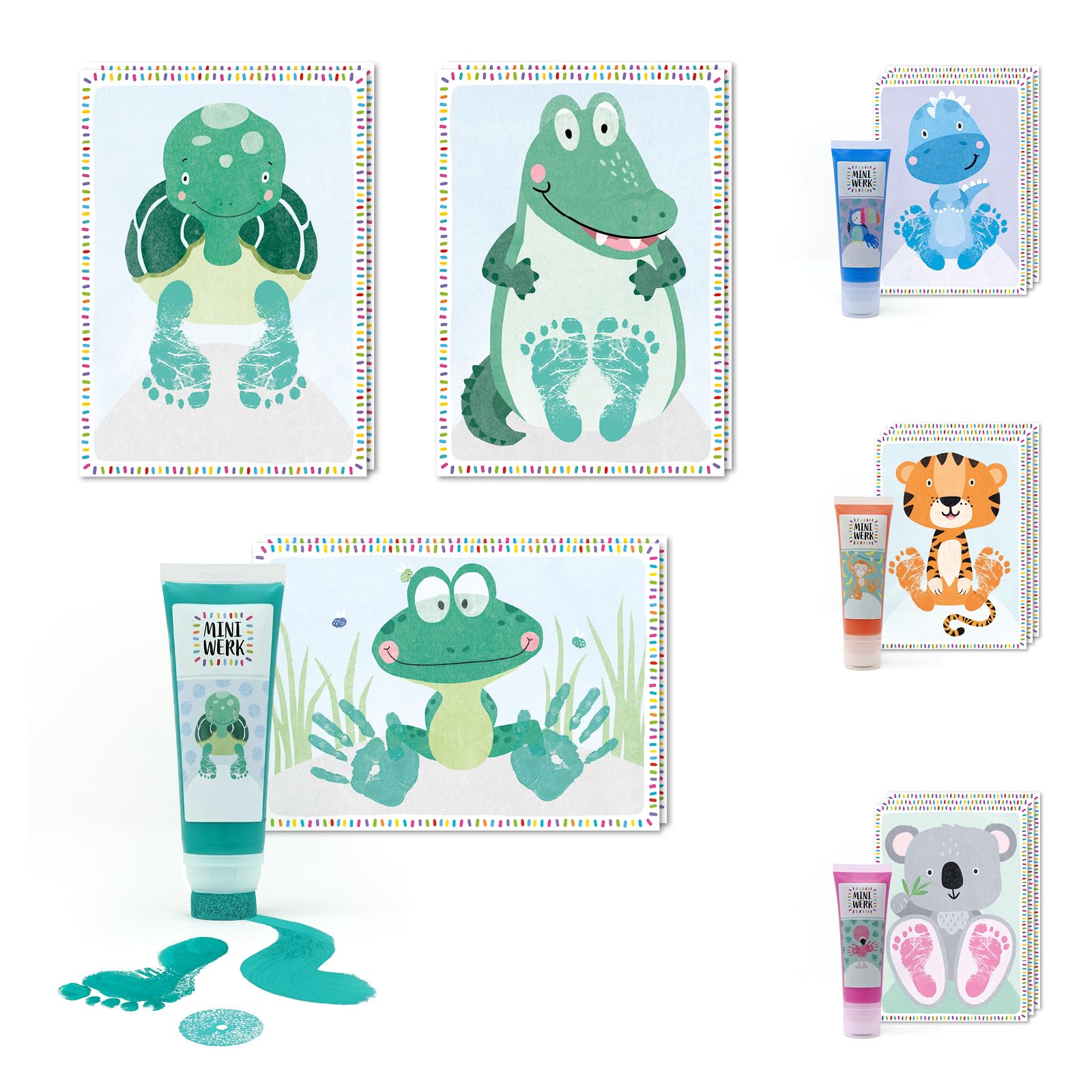 Miniwerk Baby Abdruckset Grün 0-1,5 Jahre für Baby Handabdruck und Fußabdruck Erinnerung - Dekoration für Baby- & Kleinkinderzimmer - Meilensteinkarten - Abdruck Baby Hand und Fuß Set