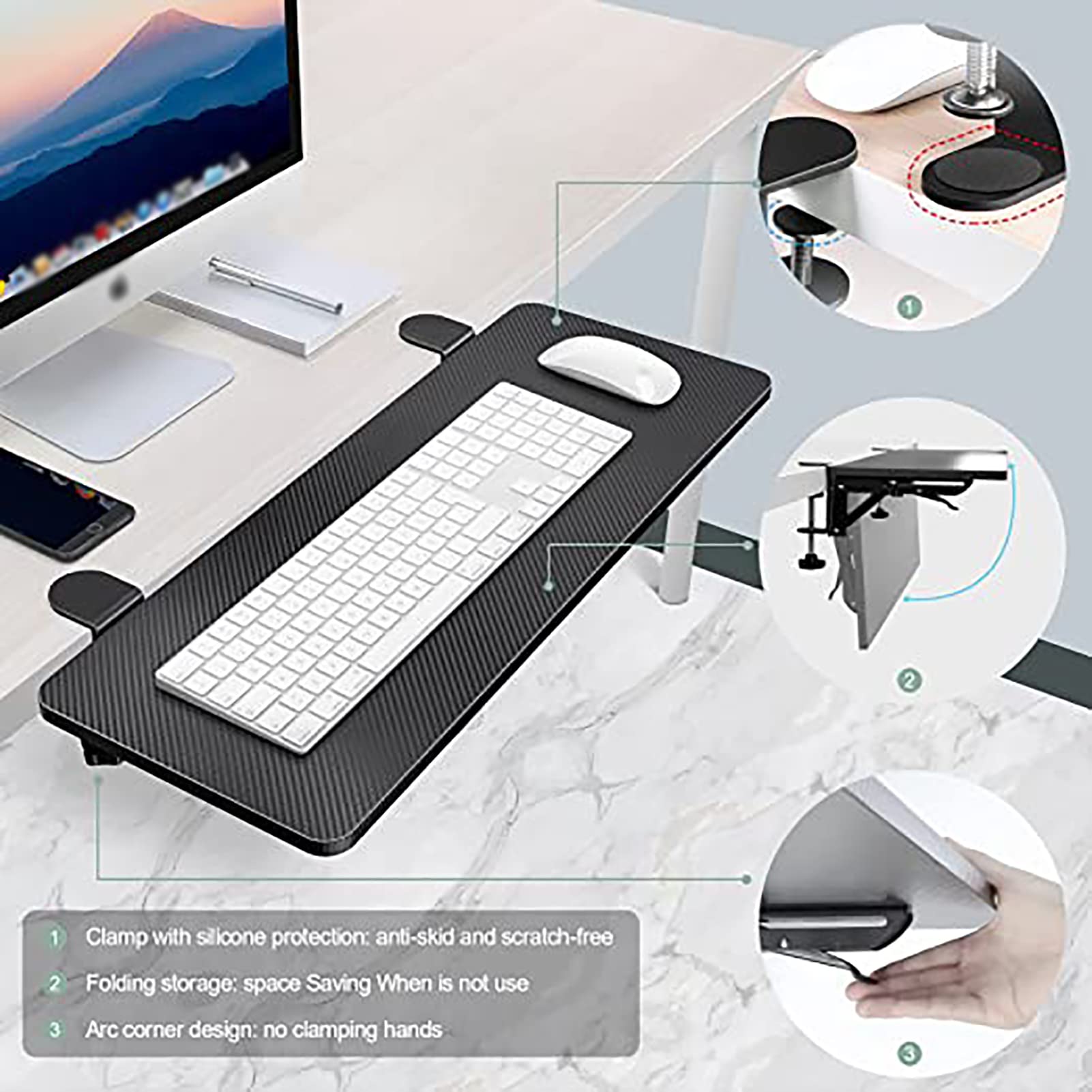 YXZN Opvouwbare Bureau Extender Lade Ergonomie Toetsenbord Lade Klem Op Toetsenbord Lade Tafel Mount Armsteun Plank Stand Slide Computer Elleboog Arm Ondersteuning