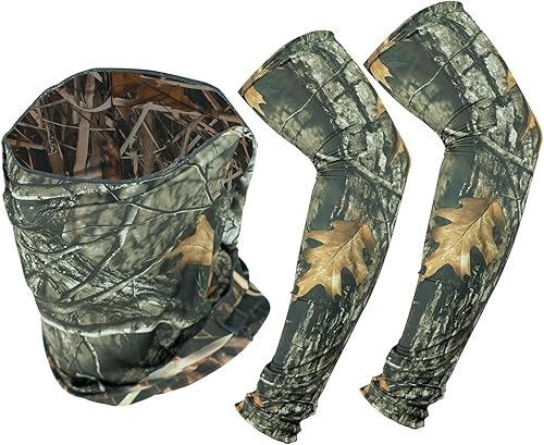 LOOGU Sun Protection Cooling Arm Sleeves UPF 50+ Ice Silk Neck Gaiter Camo All Weather Hunting Fishing Hiking Cycling