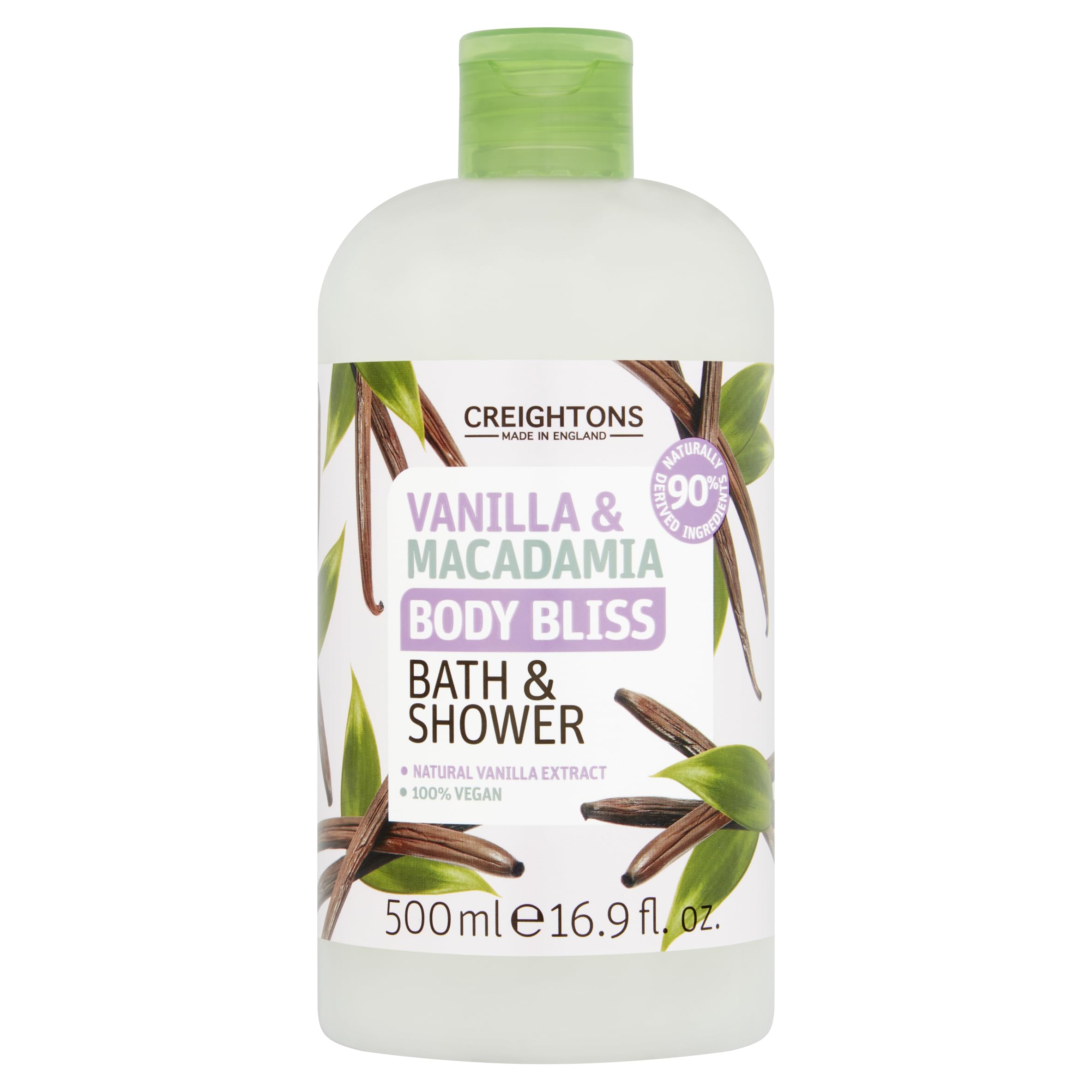 Body Bliss Vanilla and Macadamia Bath and Shower Gel (500ml) – Natural Vanilla Extract. 100% Vegan. Cruelty Free. 90% Naturally Derived Ingredients