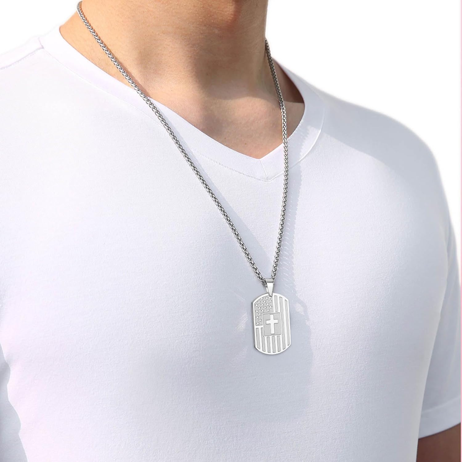 Zocomi To My Son Dad Brother Husband Grandson Grandpa Boyfriend Man Dog Tag Cross Necklace Christian American Flag Birthday Graduation Gifts Jewelry for Men Boys - Image 2