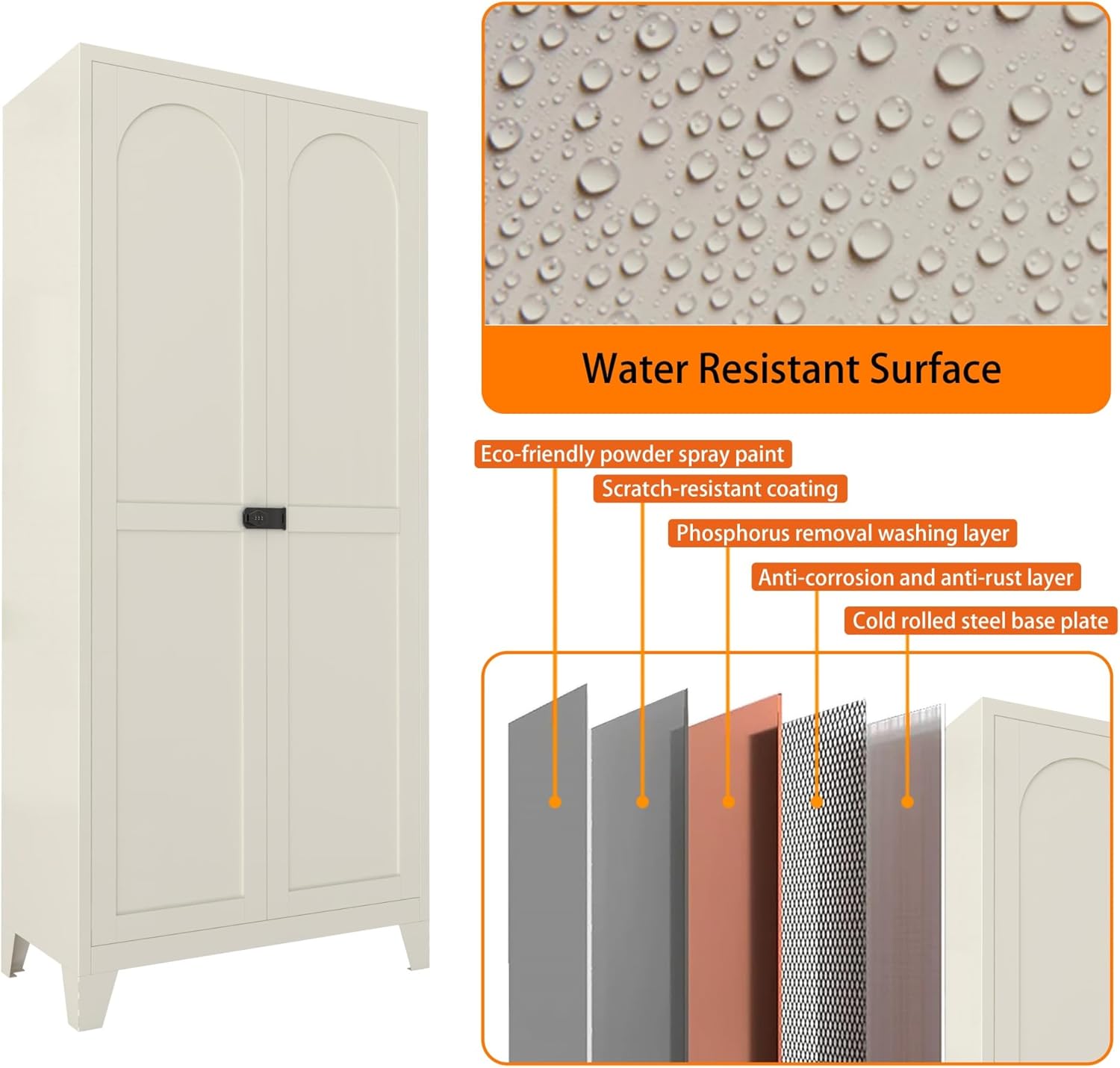 Kitchen Pantry Cabinet Metal Cream,71" Tall Freestanding Pantry Storage Cabinet with Adjustable Shelves and Lockable Doors for Food Kitchen Appliances Home Office Organization (Cream, 71" H)