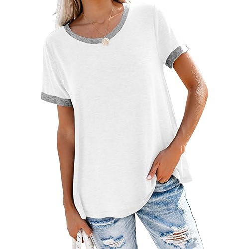 Bingerlily Women's Roll Up Short Sleeve T Shirts Crew Neck Tops Loose Casual Tees with Pocket
