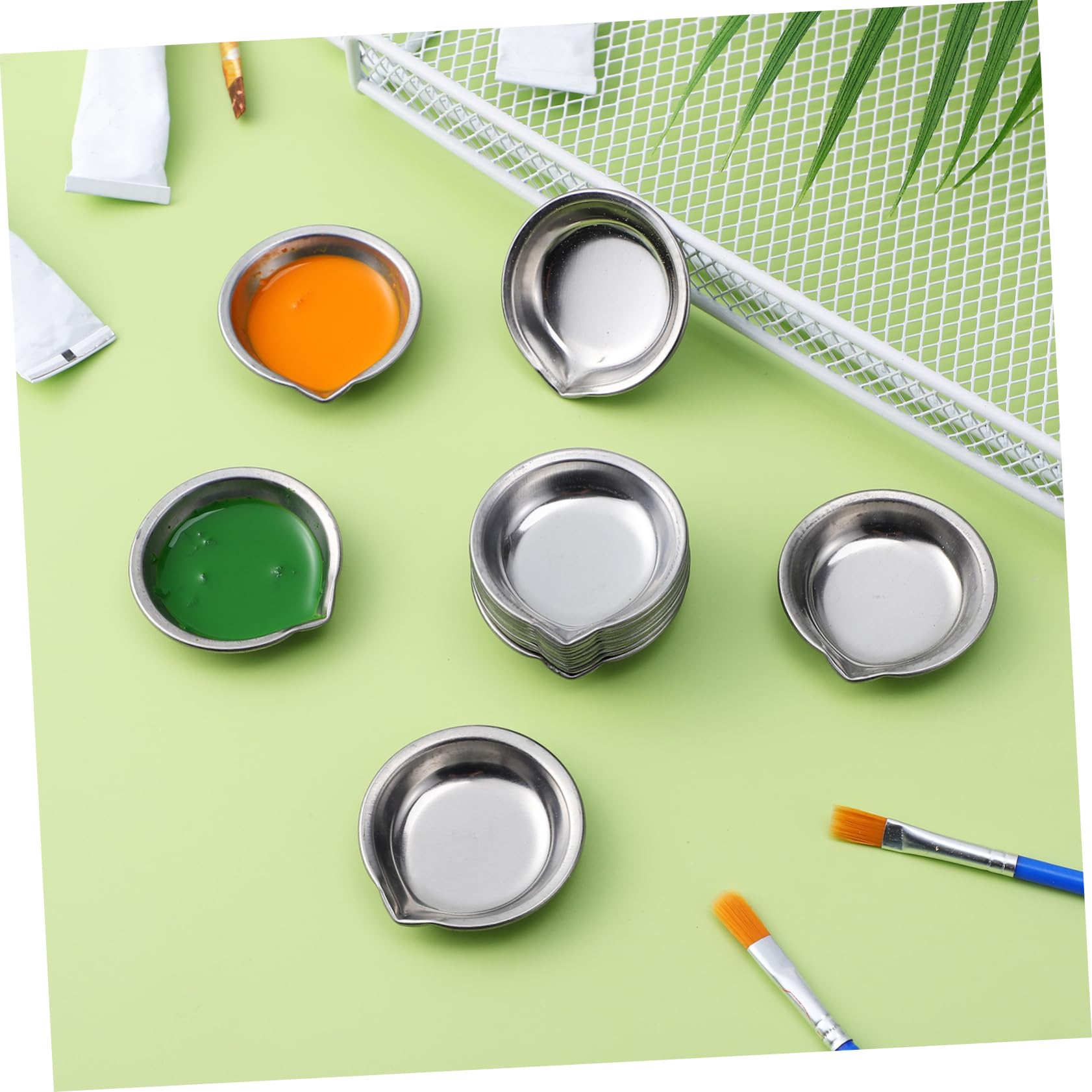 Uonlytech 4 Ensembles Palette Plateau Peinture Artiste Tasses Petit Métallique Réutilisable Artisanat Acier Inoxydable 18 Pièces * 4