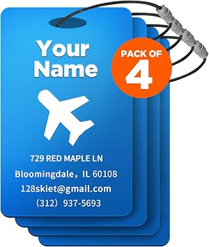 4 PCS Personalized Luggage Tags, Custom Luggage Tags for Suitcase, Blue