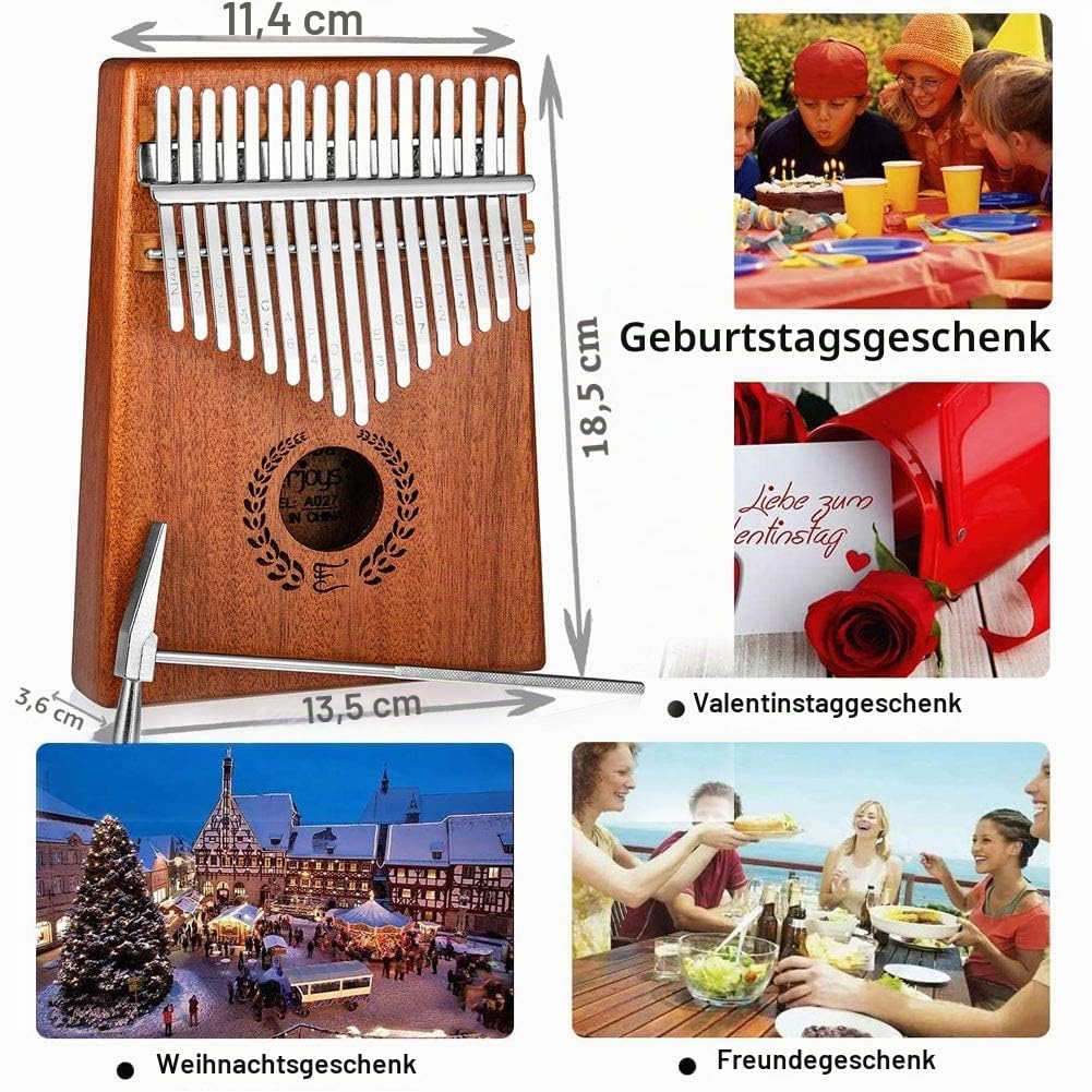 Kalimba Daumen Klavier 17 Schlüssel, Tragbare Fingerklavier -Marimbas Mit Tragensack, Schnelles Songbook, Tuning Hammer, alles in Einem Kit