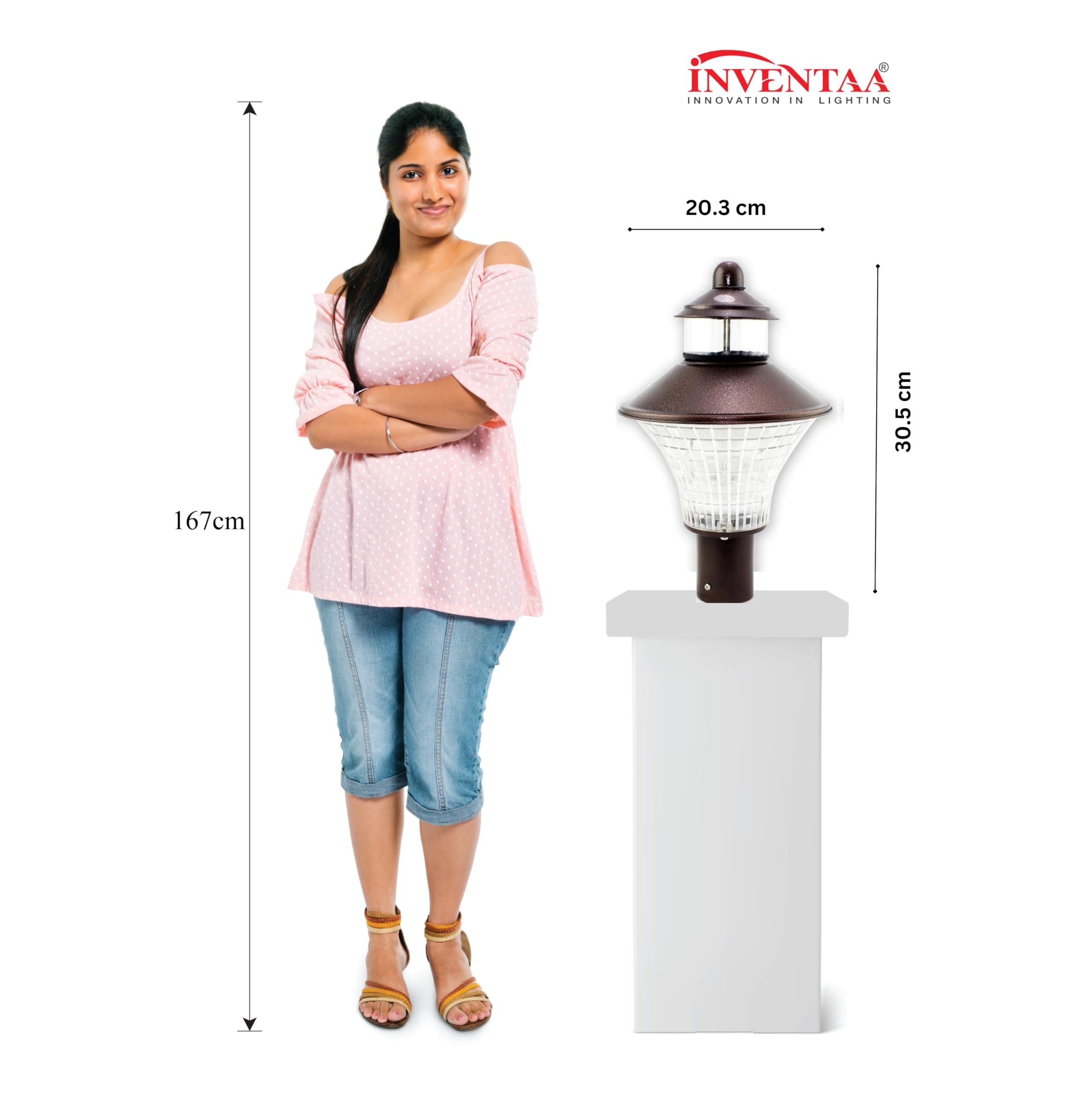 INVENTAA NEW FABULA LH Gate Light for Home Gate Waterproof (Silver Gloss) IP65 Unbreakable SS Finish Outdoor Gate Light for Home and Commercial Spaces | Pillar Garden Lights (Set of 2) 1