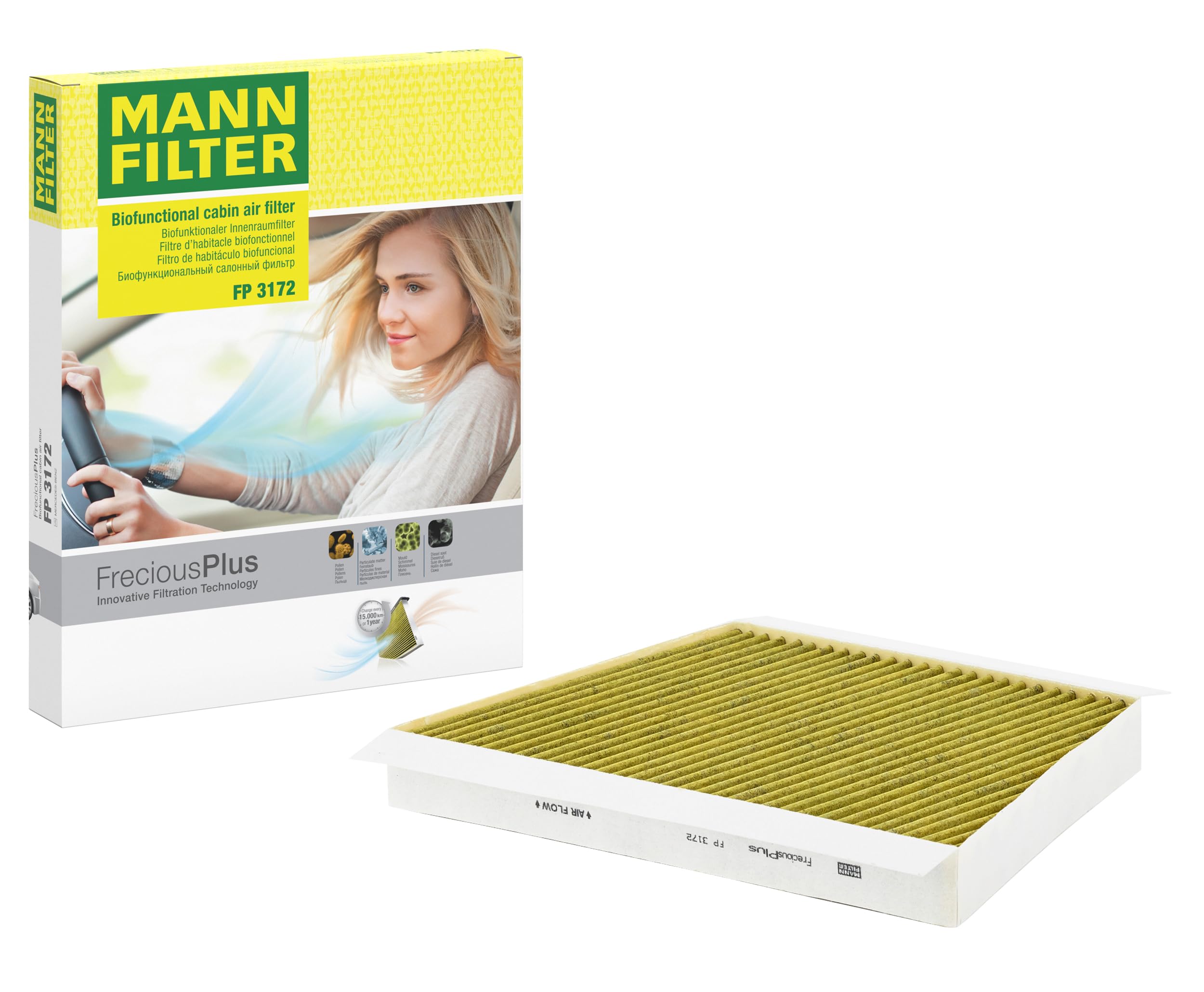 MANN-FILTER FP 3172 Innenraumfilter/Kabinenluftfilter - FreciousPlus Biofunktionaler Pollenfilter - für Pkw + Transporter