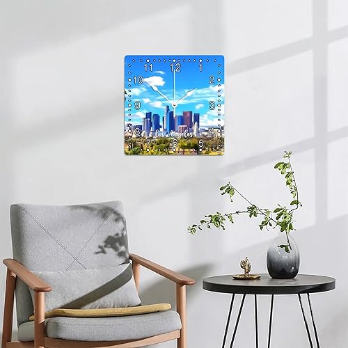 Miniatura 6 de Reloj decorativo de pared cuadrado de madera paisaje urbano de los Estados Unidos Los Ángeles reloj de números arábigos silencioso sin tictac