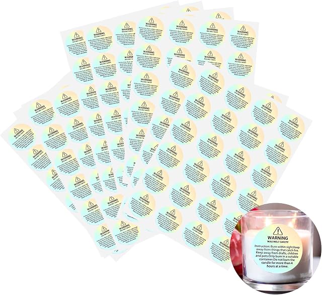 BLMHTWO 240 Pieces Candle Warning Stickers Round Wax Melt Packaging Candle Warning Protection Labels Wax Melt Making Kit Glass Candle Jars Stickers for Candle Making DIY Candles Jars and Cans