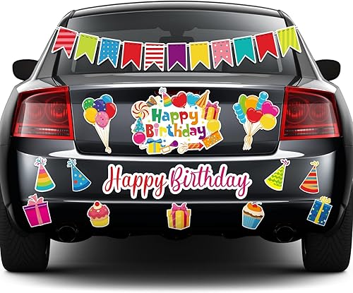 14 piezas de decoración de cumpleaños para automóvil, decoración de puerta, pancartas de cumpleaños, calcomanías magnéticas reflectantes, caja de