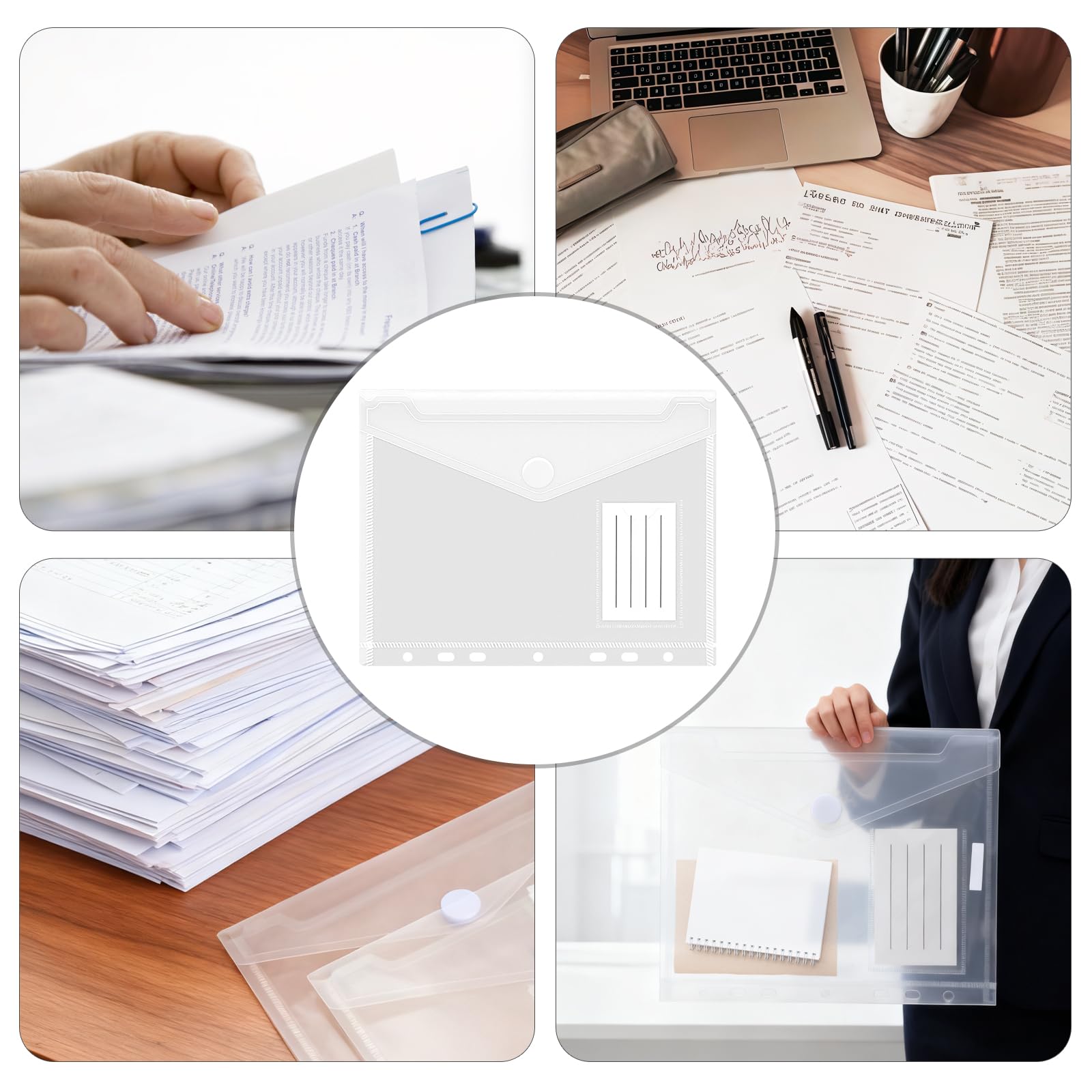 VOSSOT 10 PCS Portadocumentos A5 con Etiqueta, Carpeta A5 Transparente de Plástico PP Impermeable, Fundas de Plástico a5 con 7 Agujeros, Sobres de Plásticos Pequeños para Oficina, Escuela y Hogar