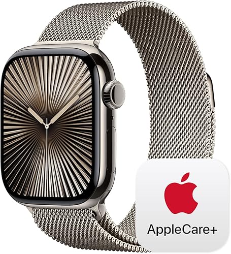 Apple Watch serie 10 con GPS, celular, de 42 mm, carcasa de titanio natural y correa Milanese natural, monitor de fitness, app de ECG, pantalla