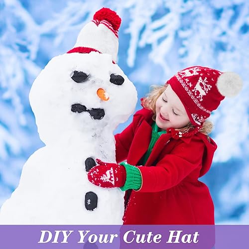 Miniatura 6 de 120 pompones de piel sintética para sombreros, pompones esponjosos de 3.1 pulgadas con lazo elástico, accesorios de punto extraíbles para zapatos,