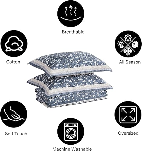 Miniatura 6 de PANGUSHAN Colcha de gran tamaño de 120 x 120 pulgadas, 100% algodón, tamaño California King, reversible, botánico, floral, casa de campo, XL, juego