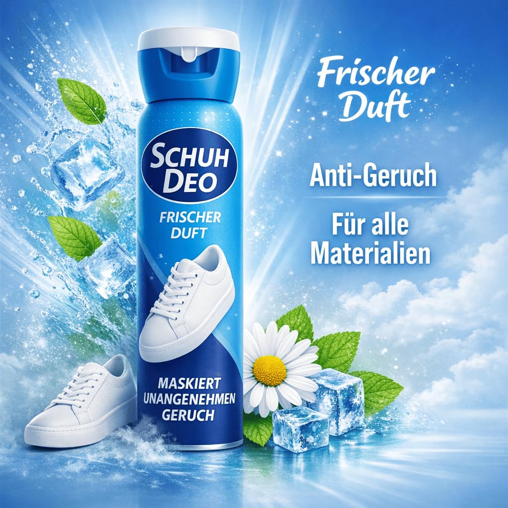 Geruchsstopper Schuhdeo mit angenehmen Duft - 4 Stück je 200ml - Schuhdeodorants Sneaker, Leder oder Textil gegen Geruch und Schweiß Schuhhygiene - Beseitigt effektiv Gerüche