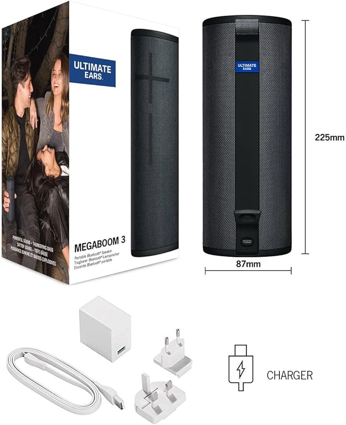Ultimate Ears MEGABOOM 3 Portable Wireless Bluetooth Speaker (Powerful Sound + Thundering Bass, Bluetooth, Magic Button, Waterproof, Battery 20 Hours) - Night Black, Large