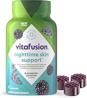 vitafusion Nighttime Skin Support (1), Beauty Supplement with Retinol (Vitamin A RAE), Collagen & Bedtime Botanicals, BlackBerry Lavender Flavor, 90 Count