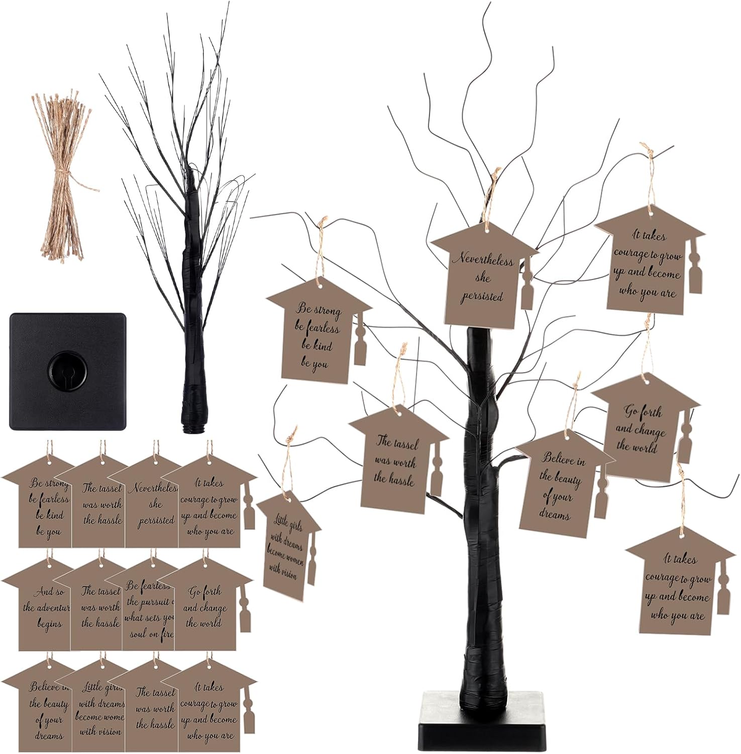 36 Sets 2026 Graduation Girl Wish and Advice Cards with Wishing Tree Set Grad Inspirational Quote Tag Centerpiece with Rope Graduation Gift for High College Grad Party Favor Supplies