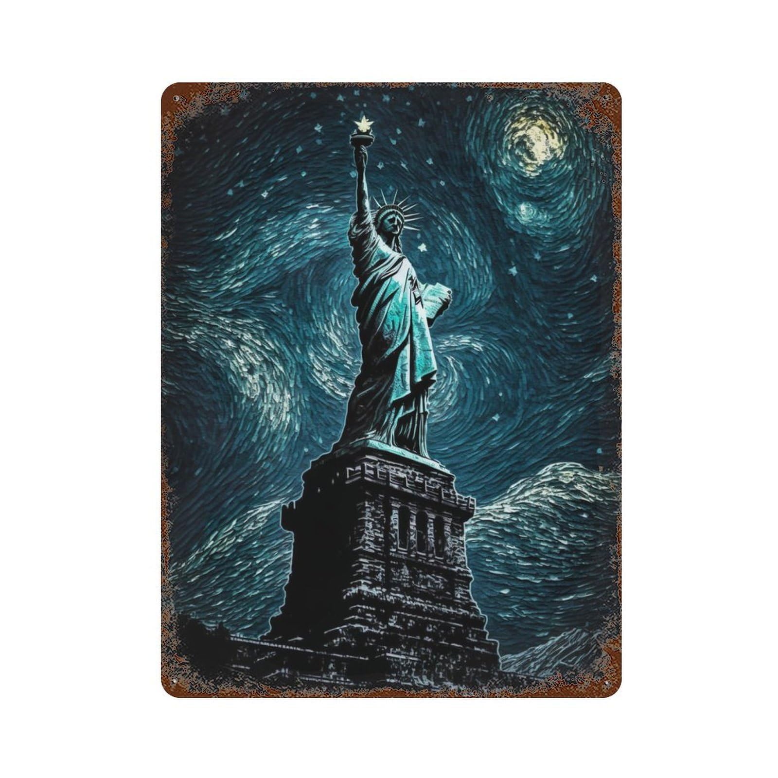 Statue of Liberty Painting Vintage Rust Metal Sign 15.7"x11.8", Classic Wall Plaque for Basement, Hobby Room And Garage Decor
