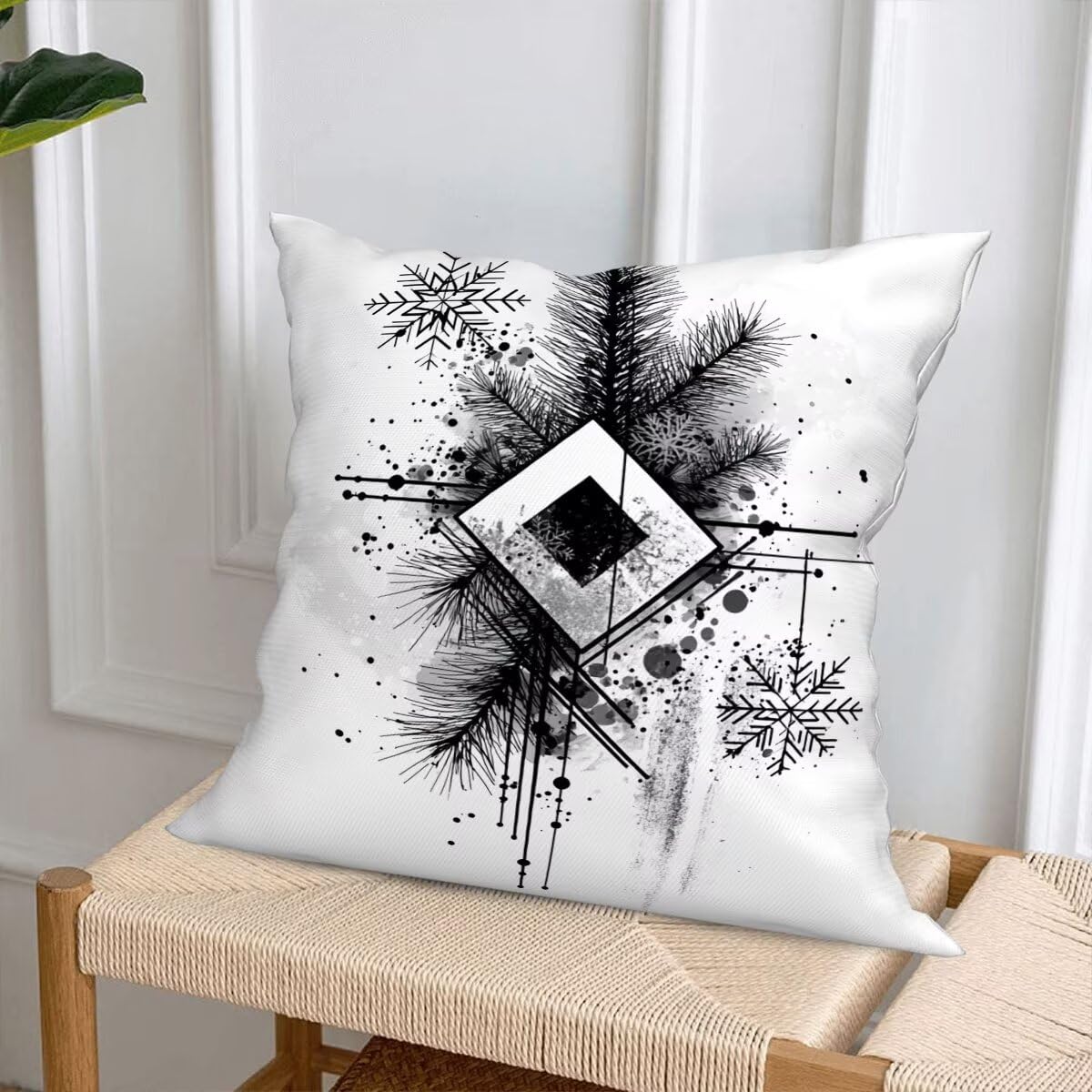 Zestaw 4 poszewek na poduszki na zewnątrz, 55 x 55 cm, czarno-białe poszewki na poduszki na zewnątrz, wodoodporne, abstrakcyjne, dekoracyjne, na patio, ławkę, ogród, G-68