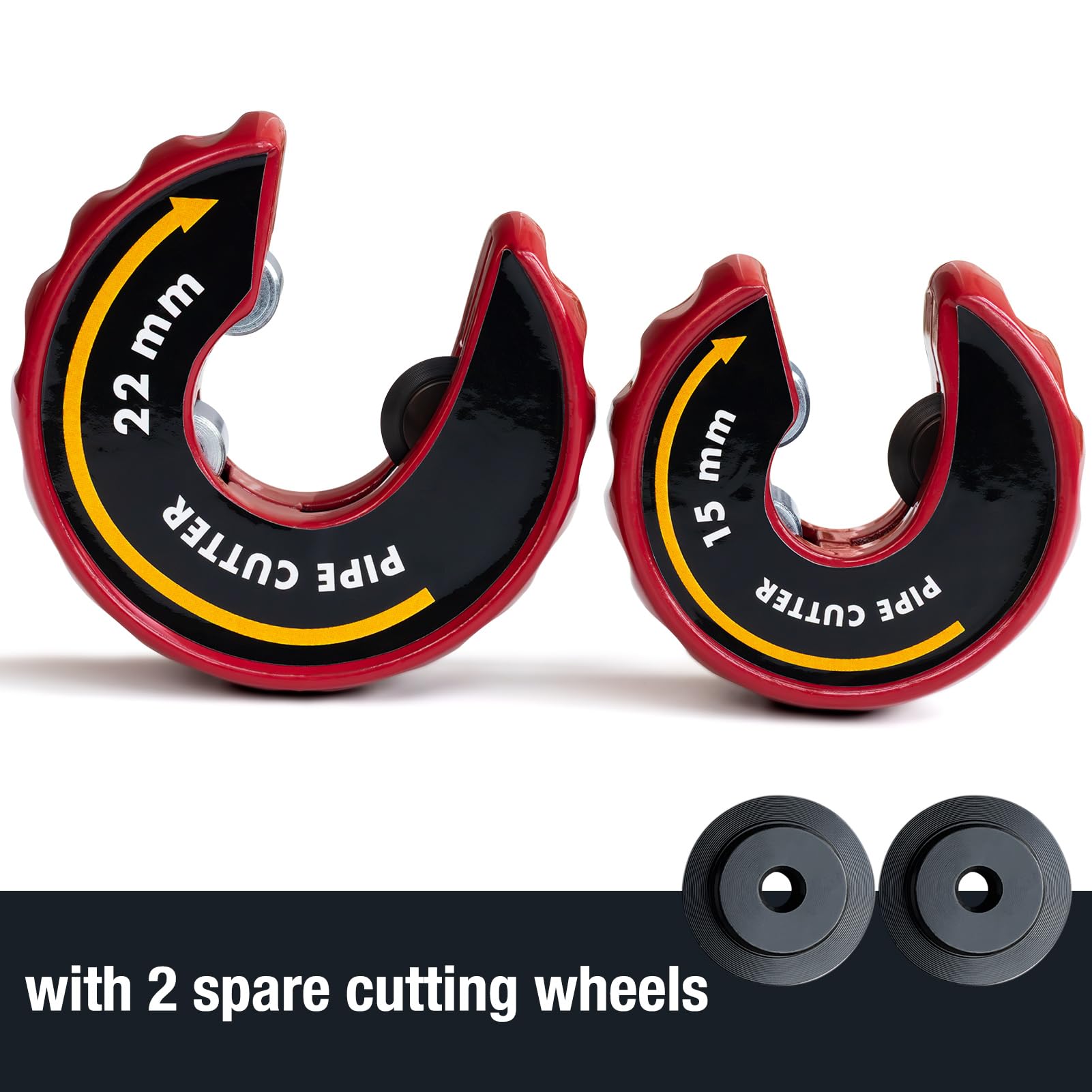 PLOWFAR Pipe Cutter 15mm and 22mm Set Copper Pipe Slice Tube Cutter Zinc Alloy Body with 2 Replacement Cutting Wheels, Red - Image 2