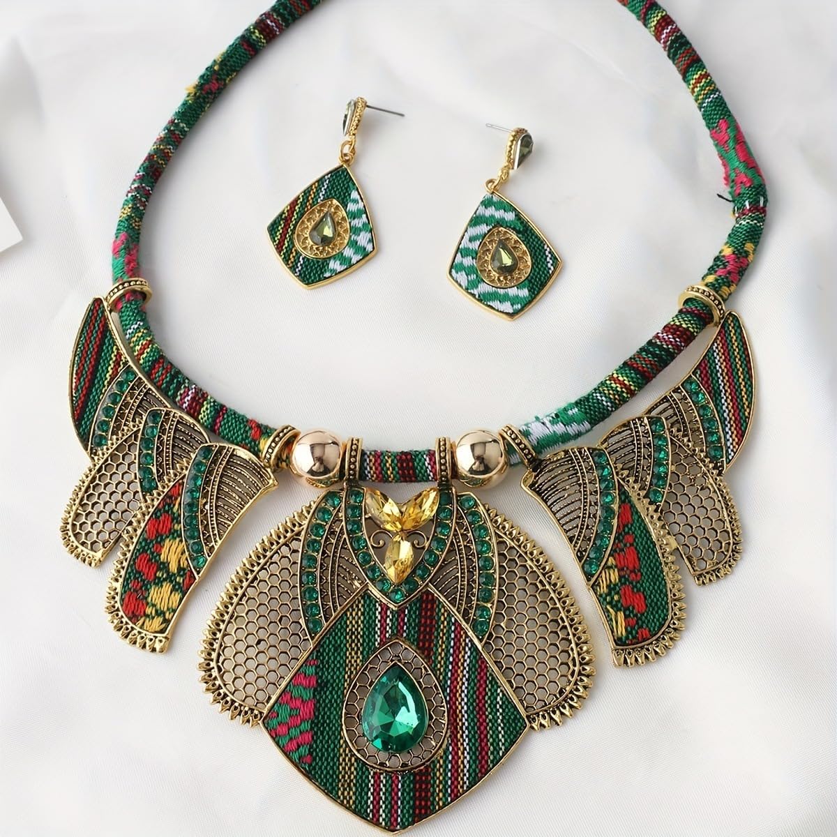YAZILIND African Jewelry Sets for Women Boho Tribal Retro Statement Choker Necklace and Dainty Dangle Earring Set Multicolor Ethnic Style Chunky Bib Collar Costume Jewelry Accessories - Image 2