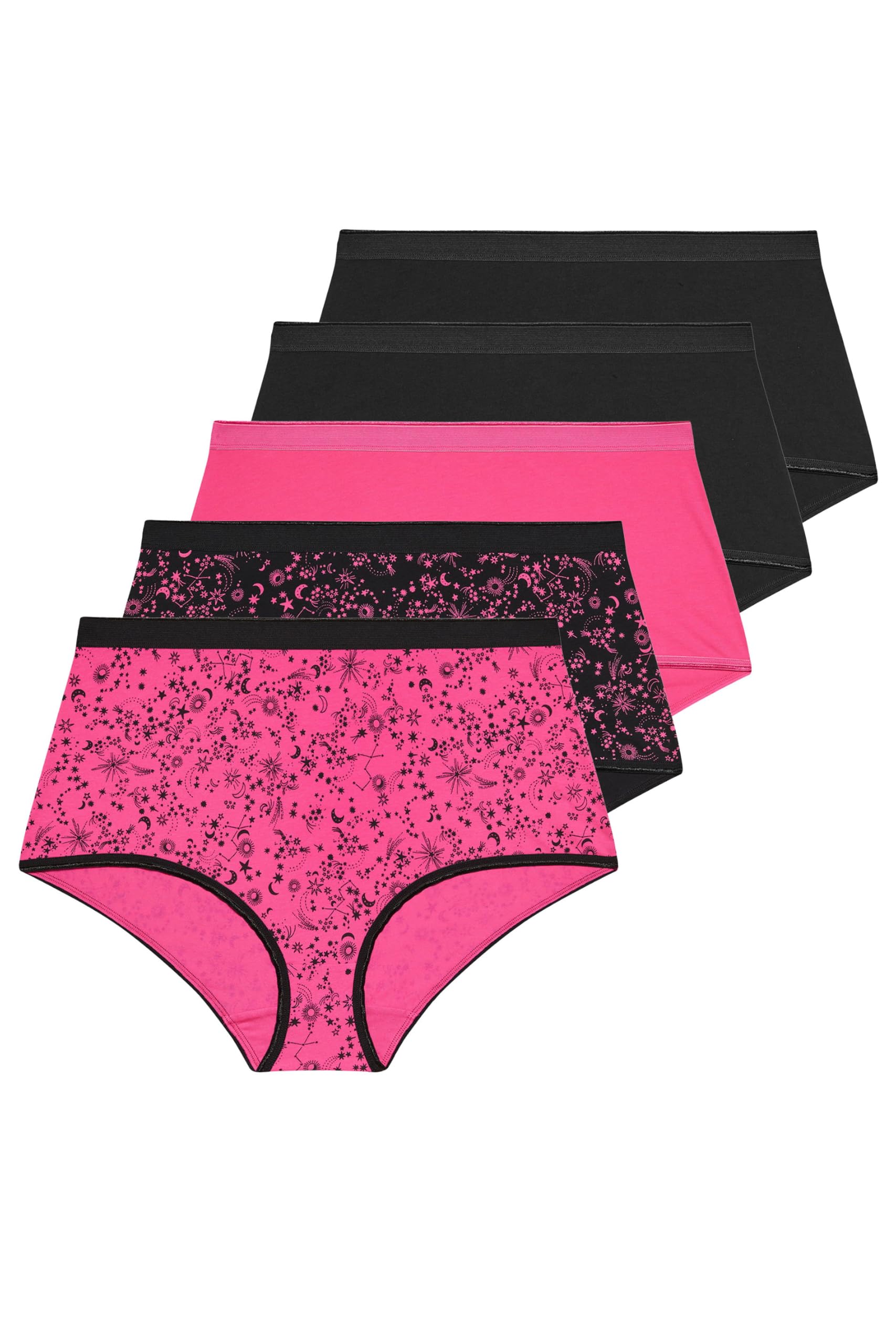 Yours Women's Pink Yourset 5 Pack Curve Celestial Print Full Briefs - Plus Size Curve