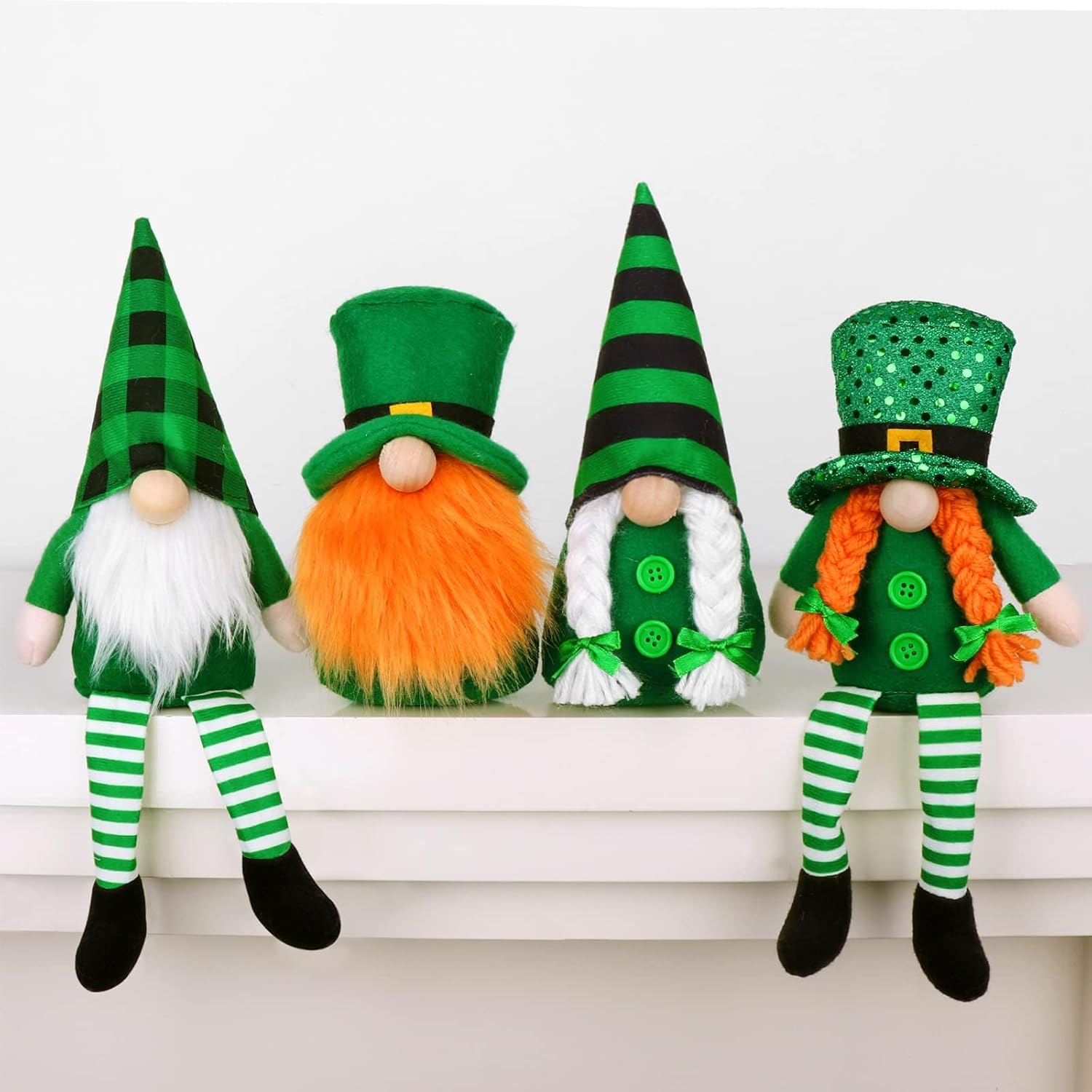 St Patricks Day Gnomes Gifts, 4 Pcs Handmade Plush Tomte Swedish Scandinavian Gnome, Farmhouse Rustic St Patricks Day Decorations for The Home Table Décor