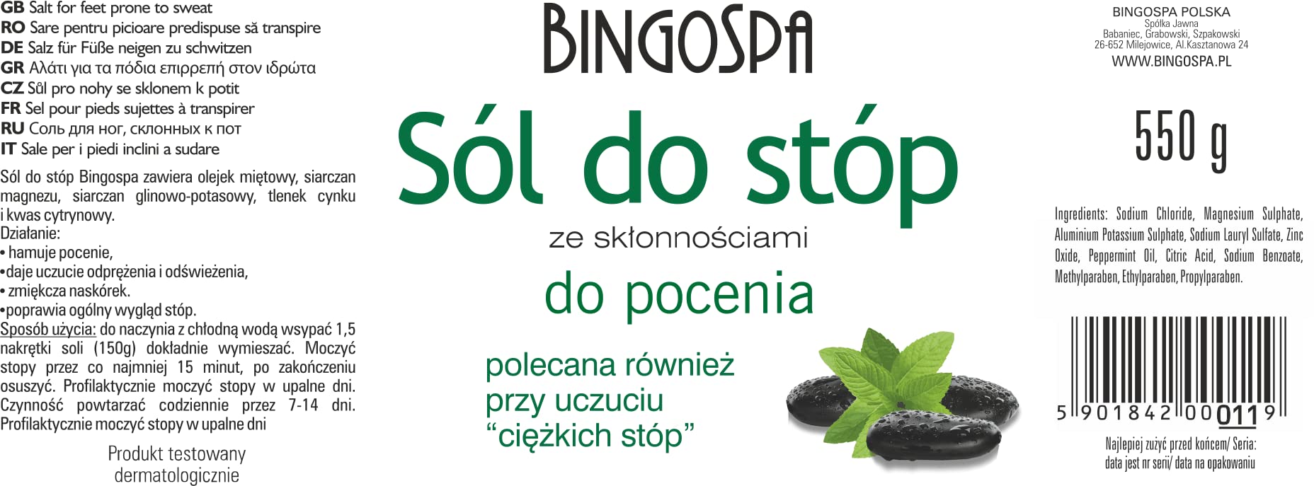 Sale per piedi con problemi di sudorazione 550g BINGOSPA
