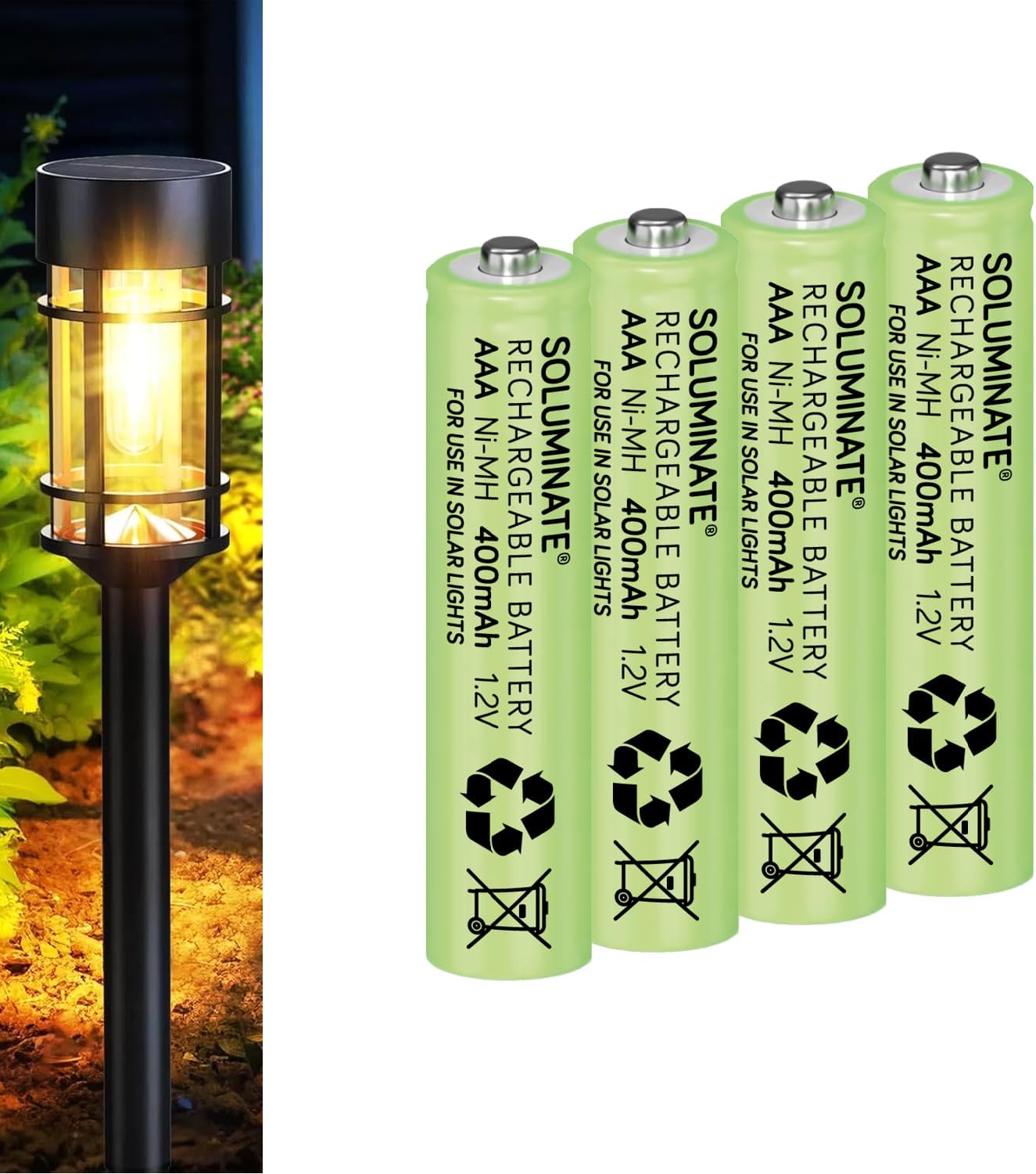4 x ™ Solar Light Batteries AAA (400mAh) Rechargeable 1.2V Ni-MH for outdoor garden lights