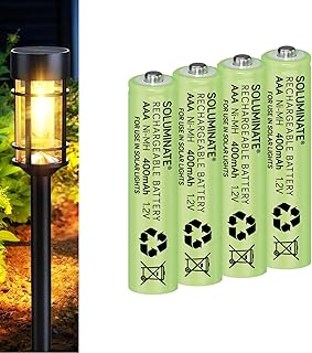 Soluminate 4 x ™ Solar Light Batteries AAA (400mAh) Rechargeable 1.2V Ni-MH for outdoor garden lights