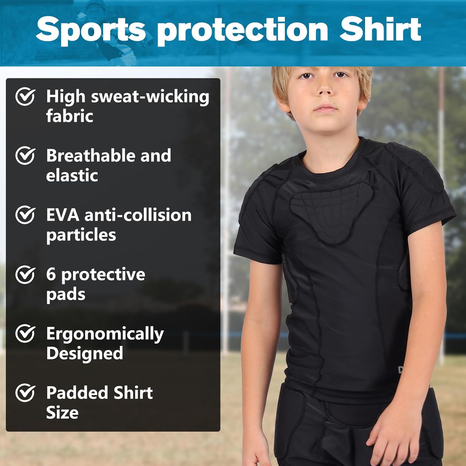 Youth Boys Football Rib Protector Padded for Football Baseball Basketball Shirt - Image 5
