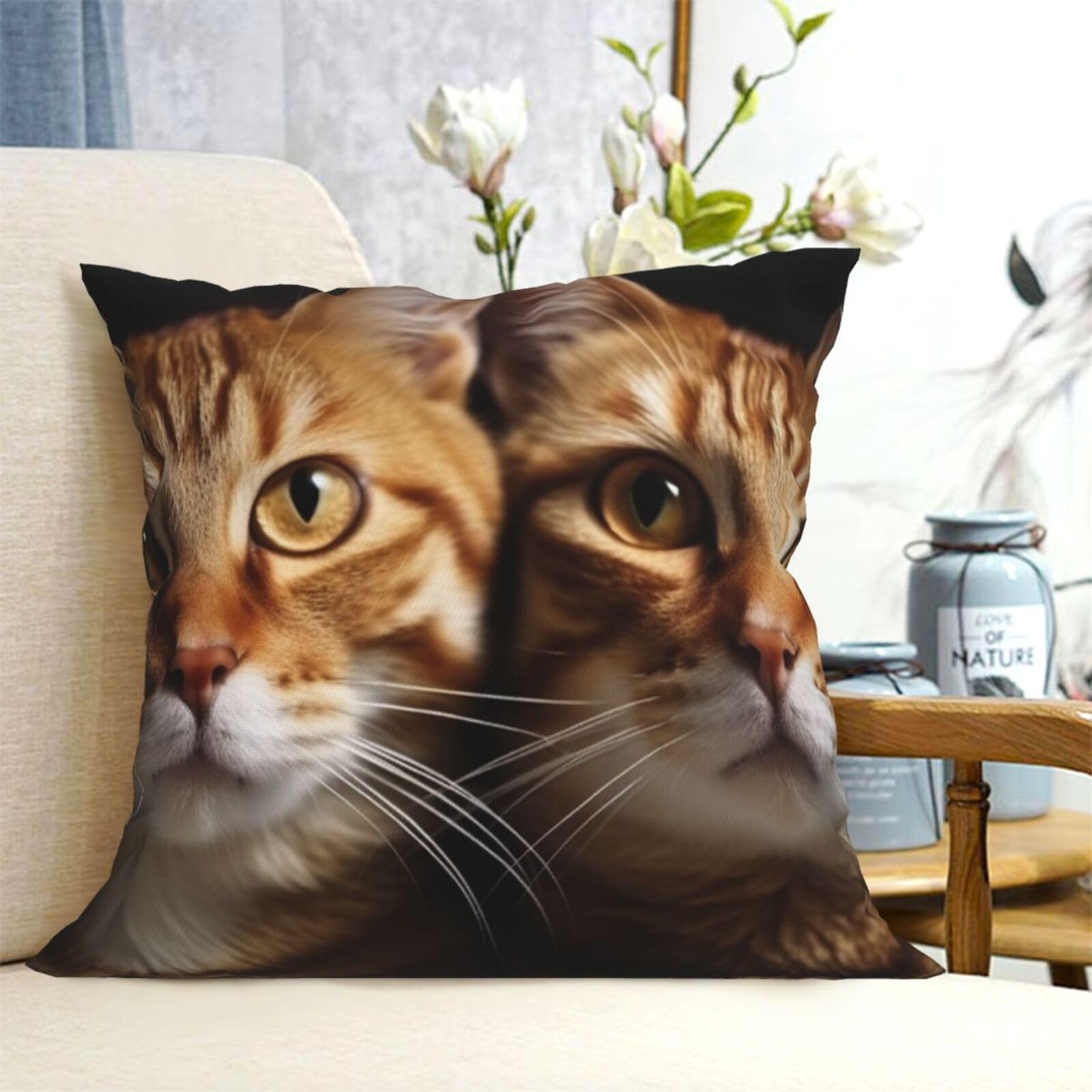 Fodpand Black Decorative Throw Pillow Covers 20"X20" Cats Cushion Cases Square Modern Farmhouse Pillow Cases Soft Cozy Cushion Covers For Couch Sofa Bedroom Home Decor Pillowcase