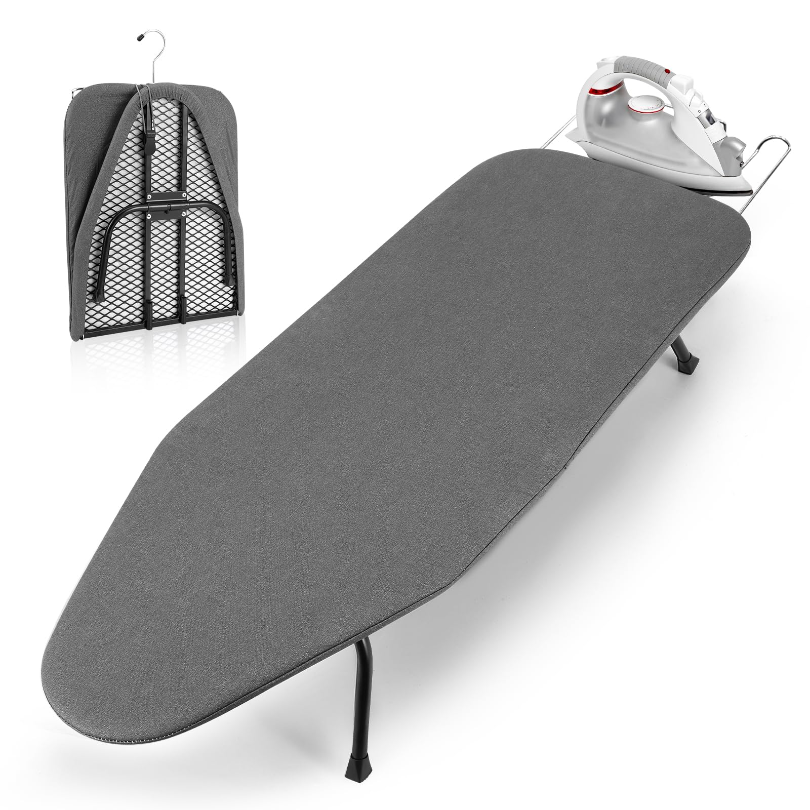 Foldable Ironing Board, Table Top Ironing Board with Iron Rest, Non-Slip Folding Legs, Compact Folding Steam Iron Table, Light Weight, Space Saving, Portable Ironing Board for Home Travel Use, 81x31cm