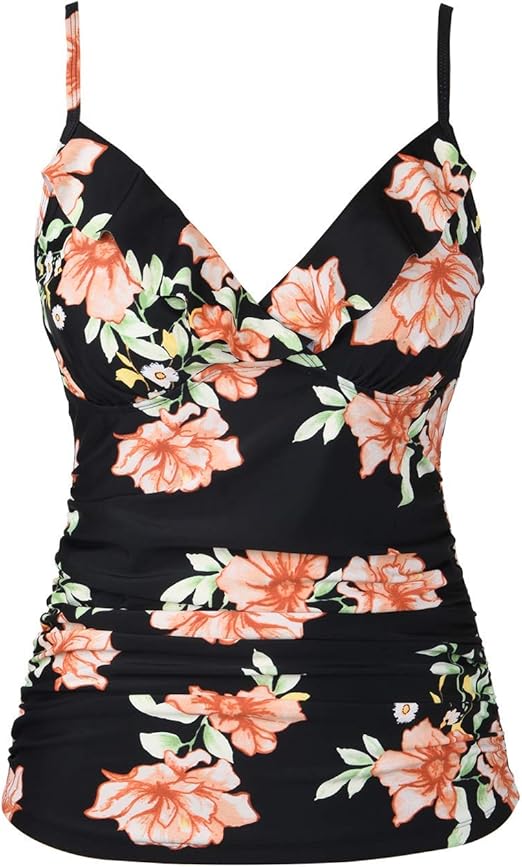 Hilor Women's Tankini Top Shirred Ruffled Swimsuits V Neck Swimwear Top